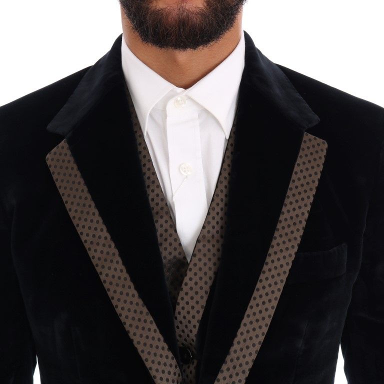 Dolce & Gabbana Blue Velvet Two Button Slim 3 Piece Suit