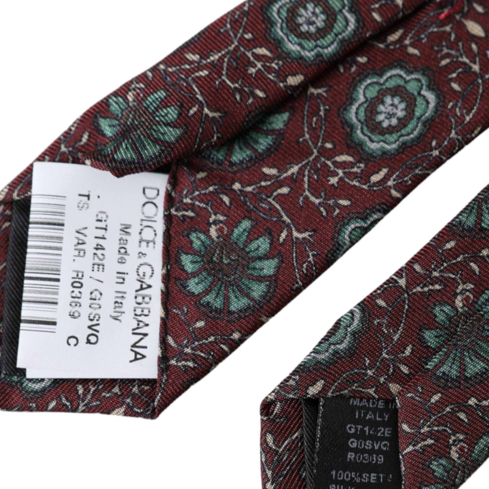 Dolce & Gabbana Maroon Floral 100% Silk Adjustable Men Tie
