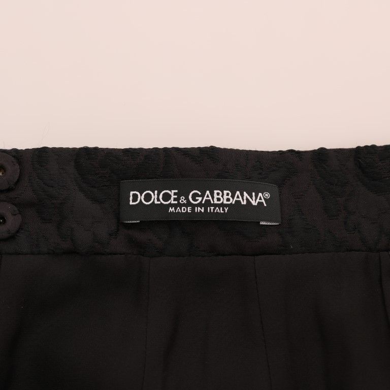 Dolce & Gabbana Black Floral Jacquard Silk A-Line Skirt