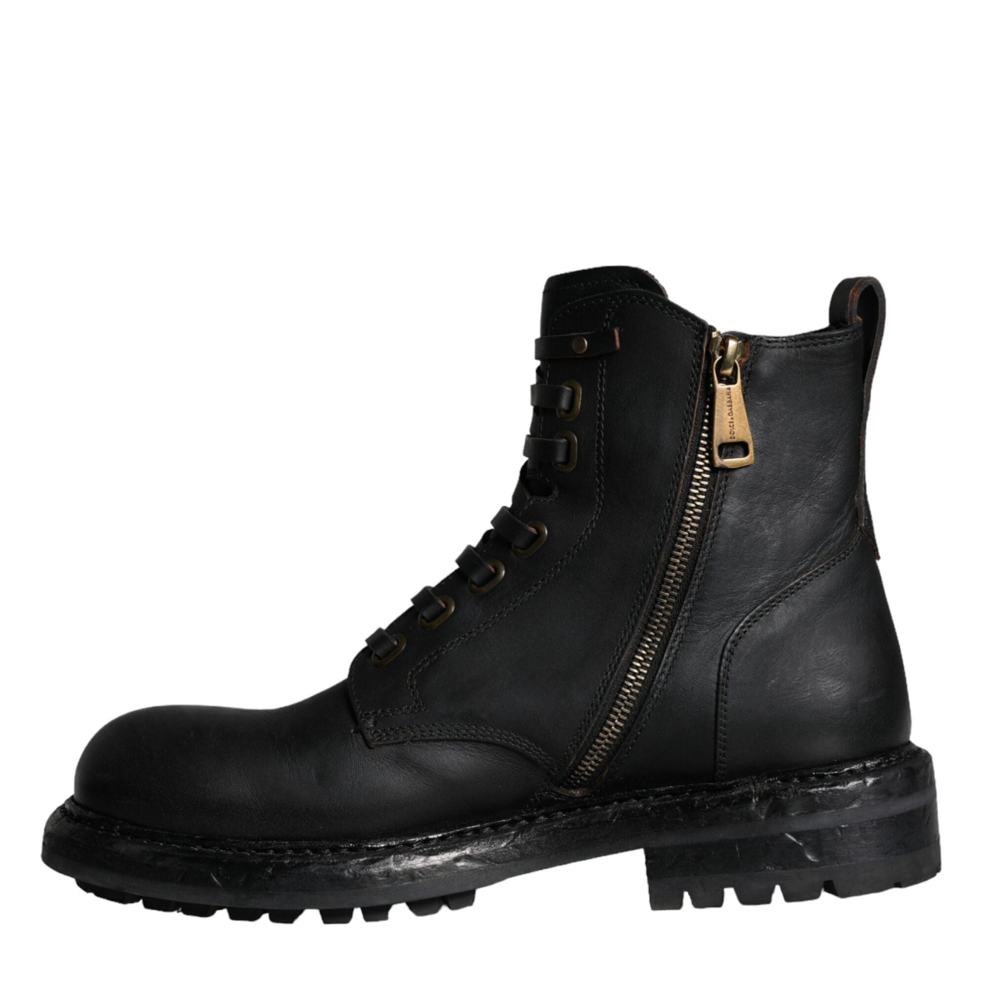 Dolce & Gabbana Black Lace Up Mid Calf Boots Men Shoes