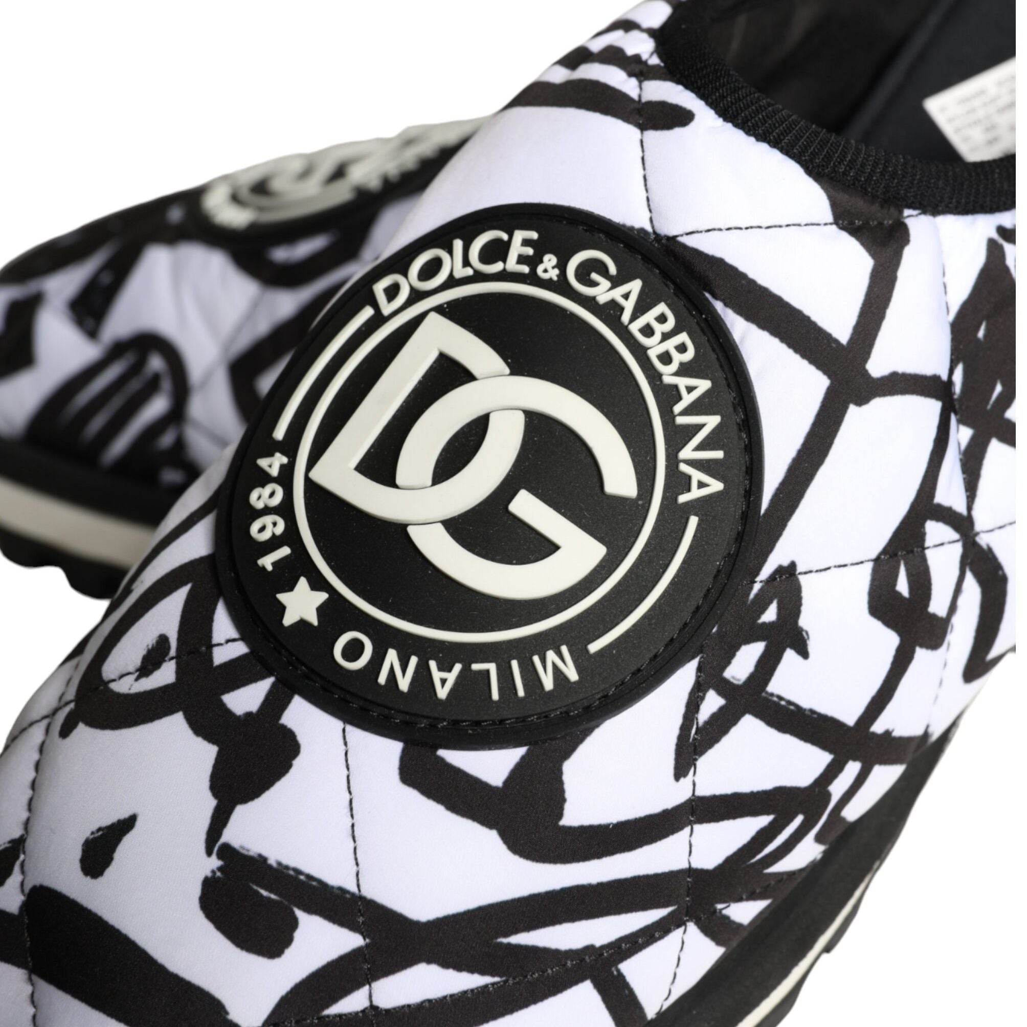 Dolce & Gabbana Black White Quilted Logo Sandals Slides Shoes