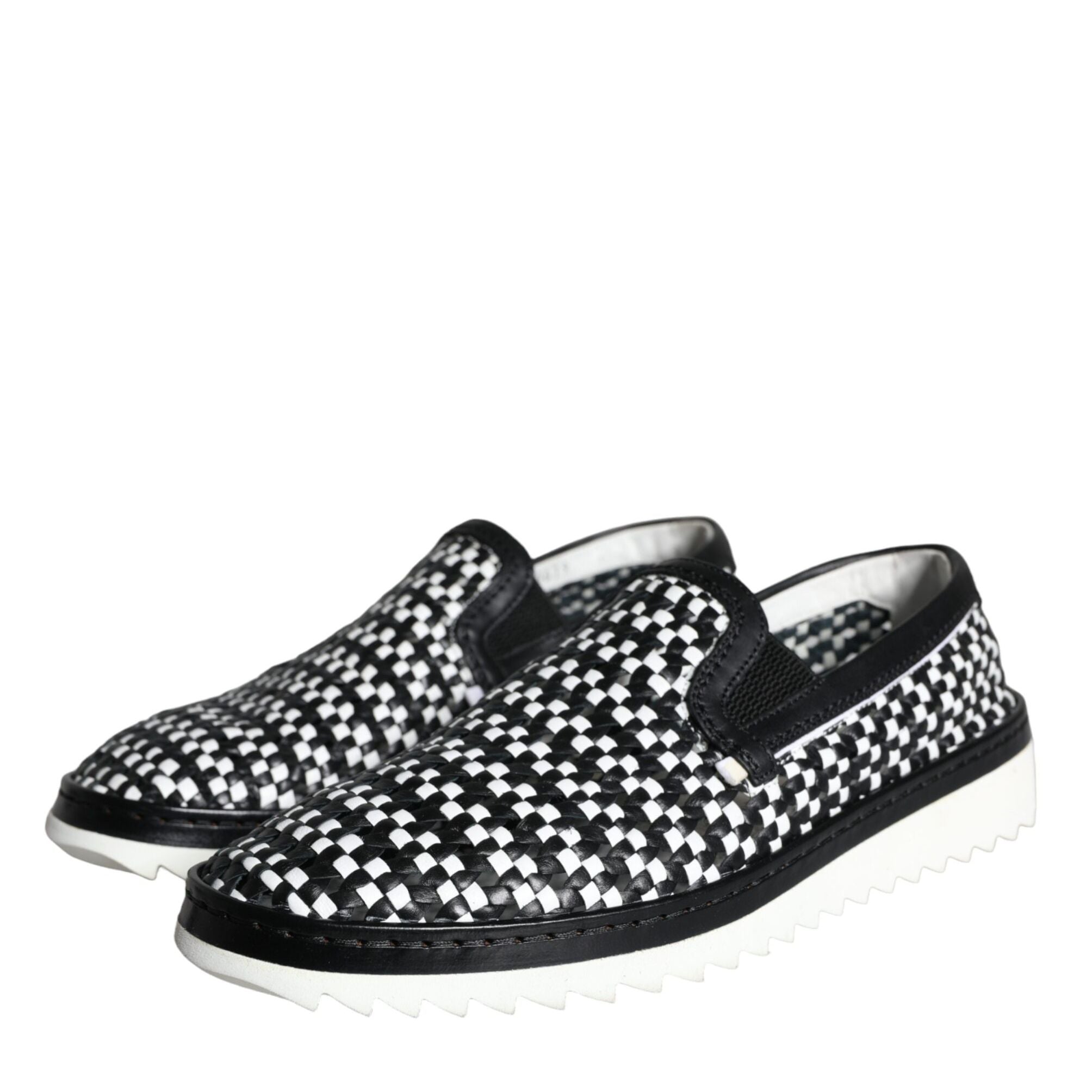 Dolce & Gabbana Black White Weaved Slip On Men Loafers Shoes