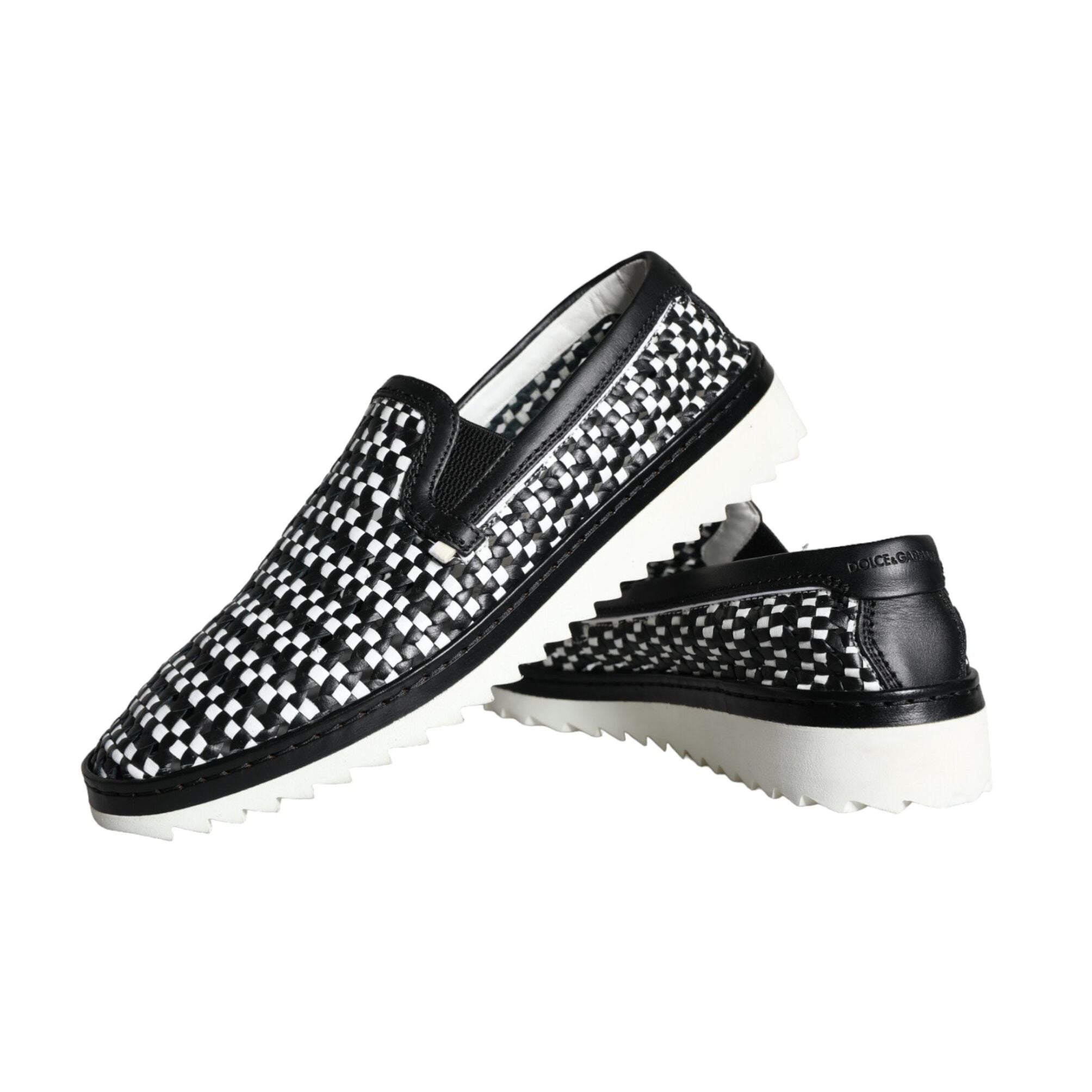 Dolce & Gabbana Black White Weaved Slip On Men Loafers Shoes