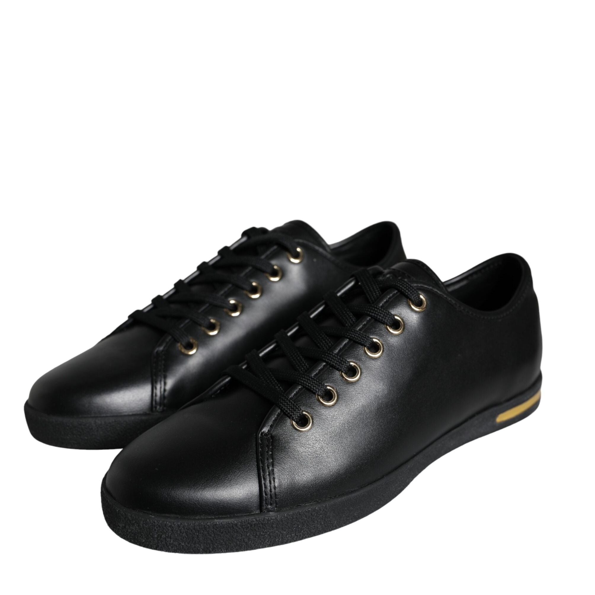 Dolce & Gabbana Black Gold Leather Classic Sneakers Shoes