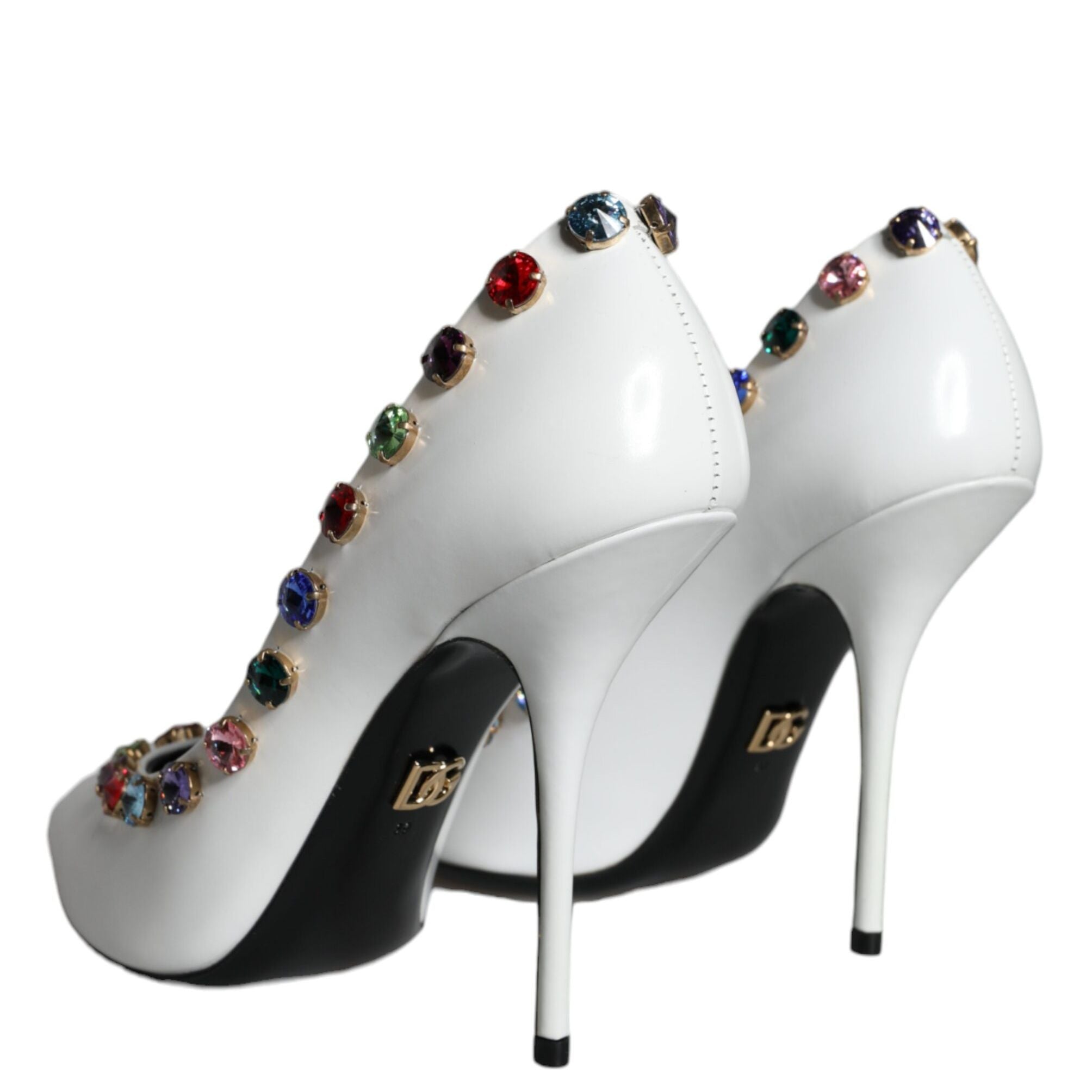 Dolce & Gabbana White Crystal Leather High Heels Pumps Shoes