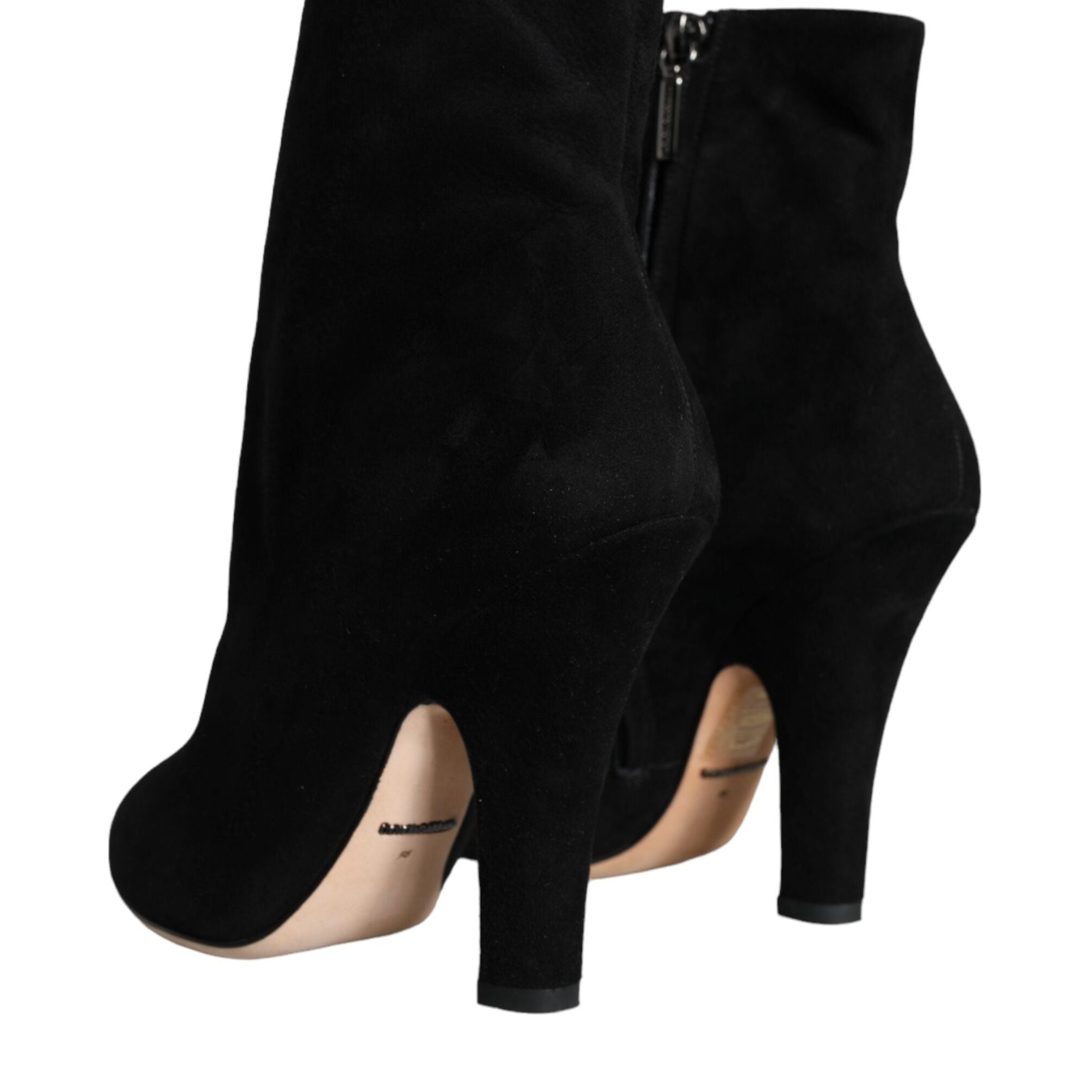 Dolce & Gabbana Black Suede Leather Mid Calf Boots Shoes