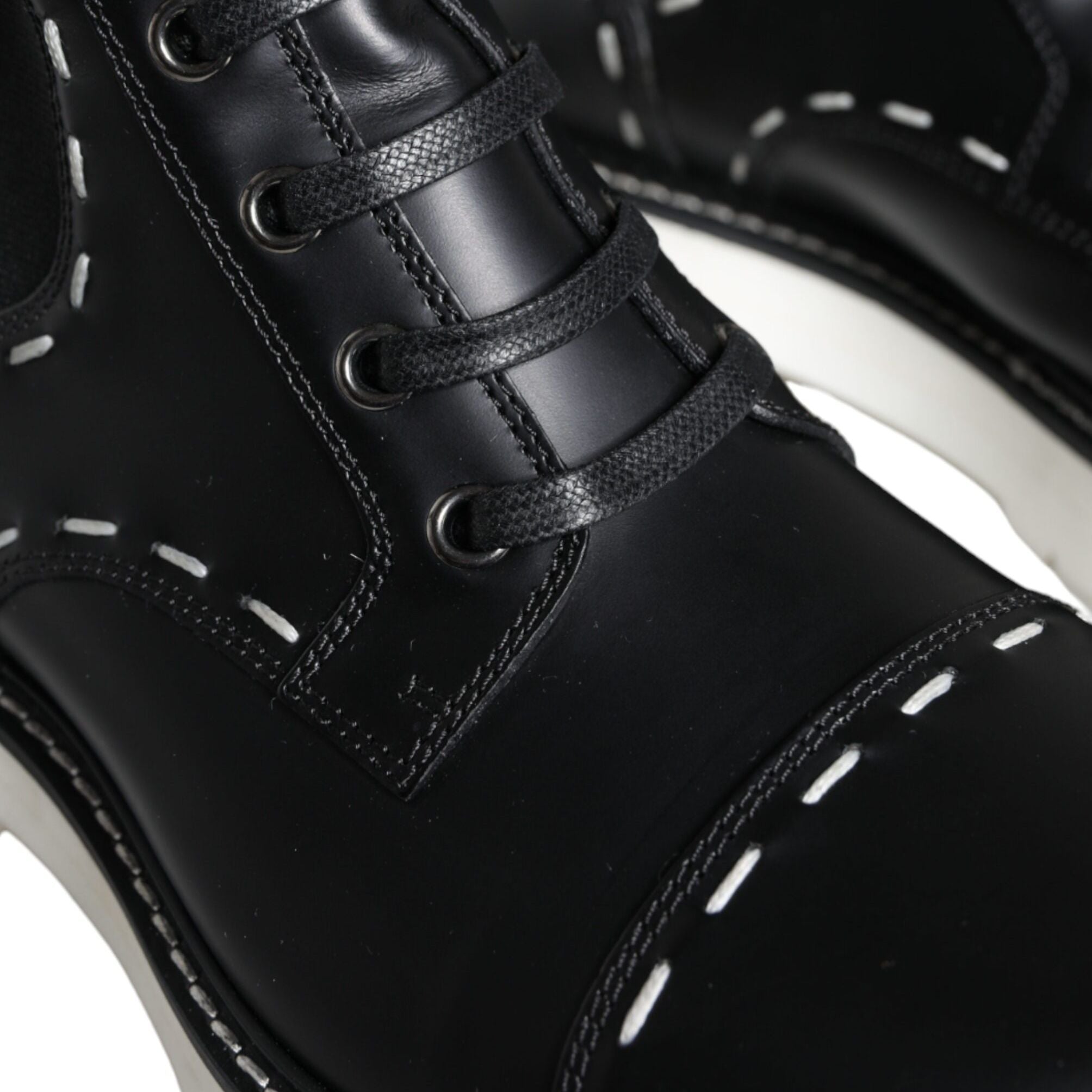Dolce & Gabbana Black Leather Combat Mid Calf Boots Shoes