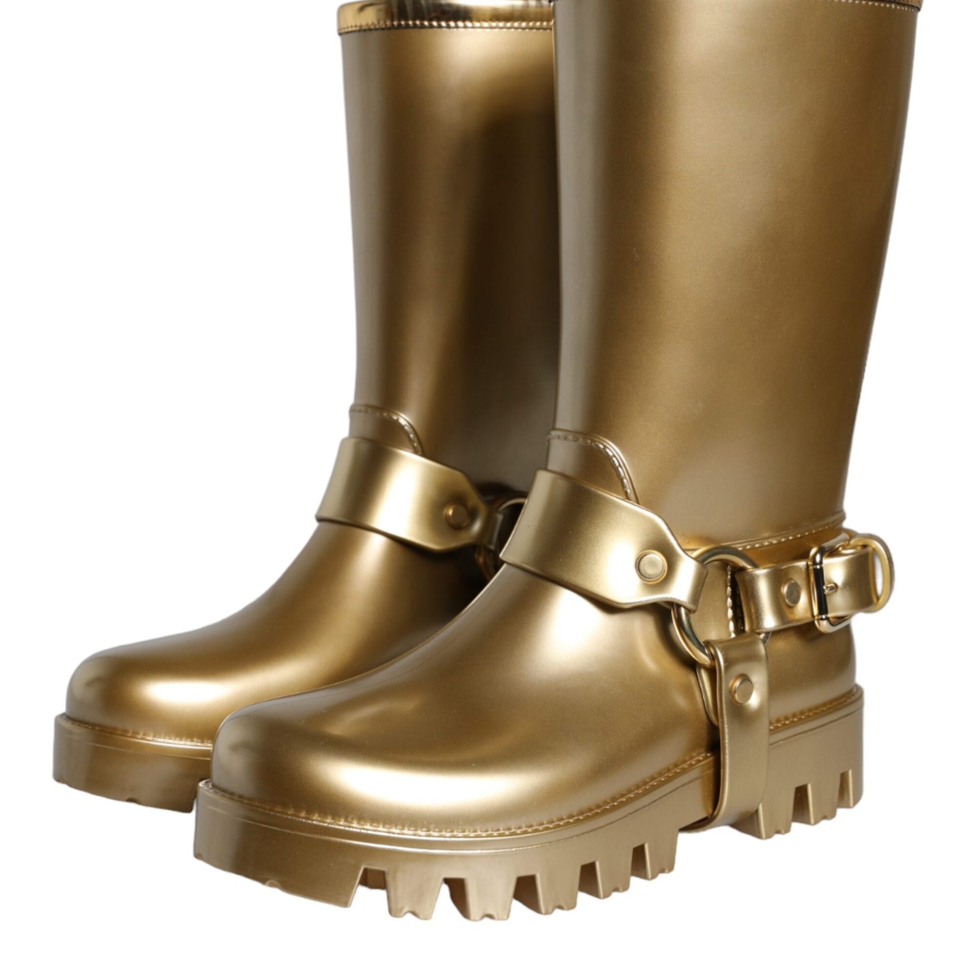 Dolce & Gabbana Metallic Gold Rubber PVC Rain Boots Shoes