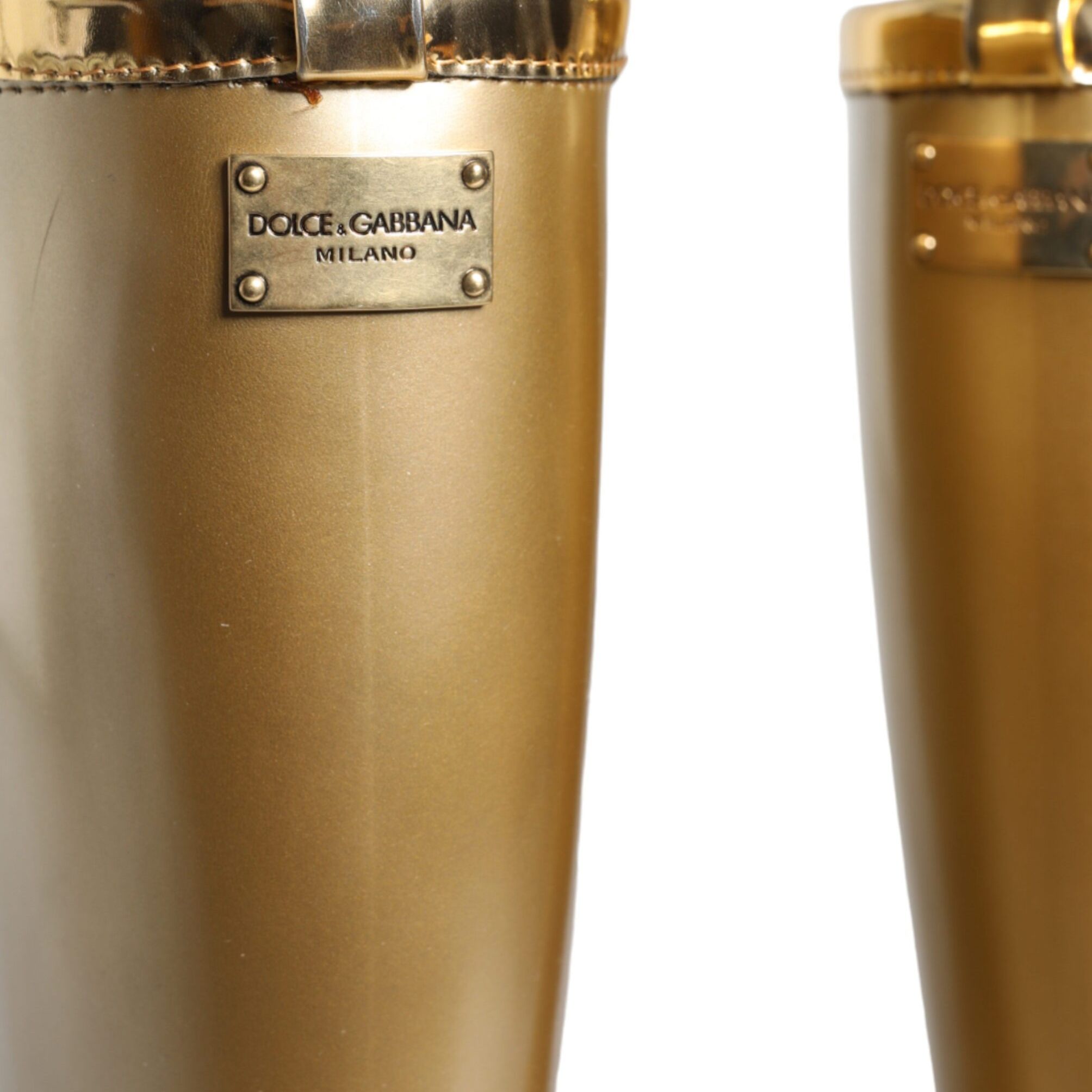 Dolce & Gabbana Metallic Gold Rubber PVC Rain Boots Shoes