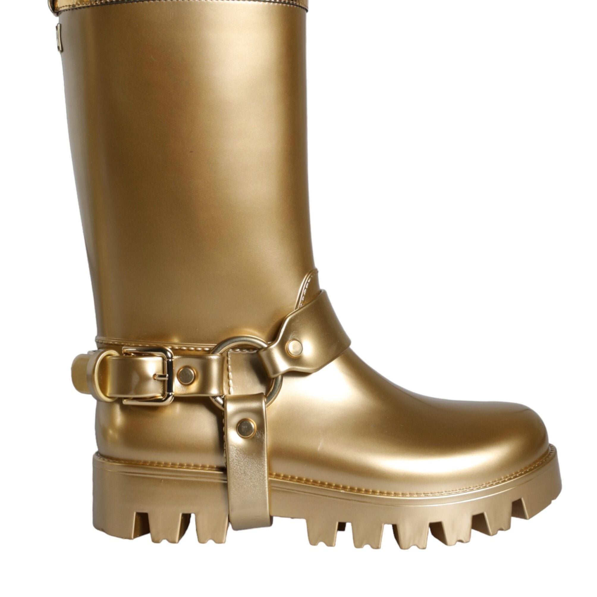 Dolce & Gabbana Metallic Gold Rubber PVC Rain Boots Shoes