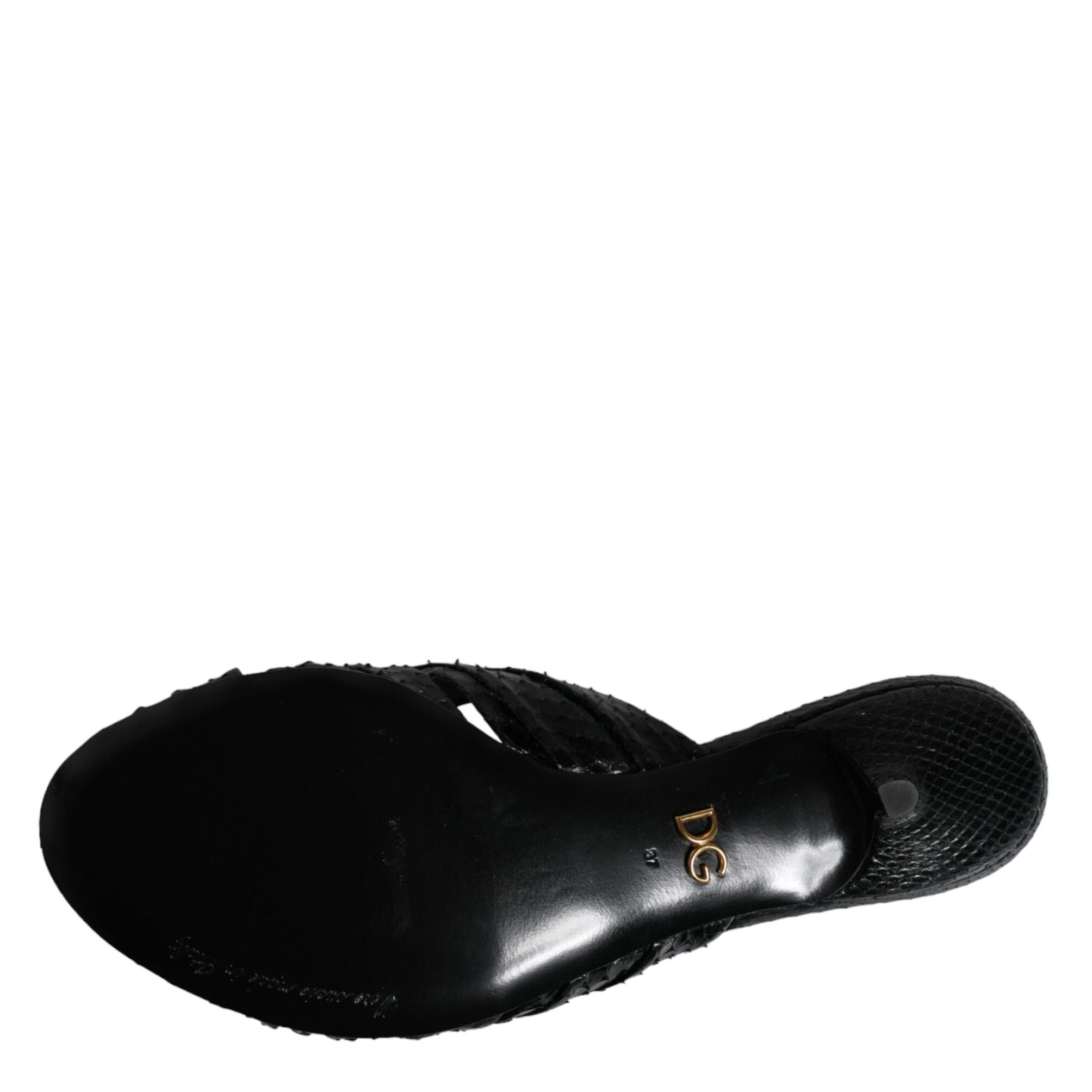 Dolce & Gabbana Black Leather Heels Slides Sandals Shoes