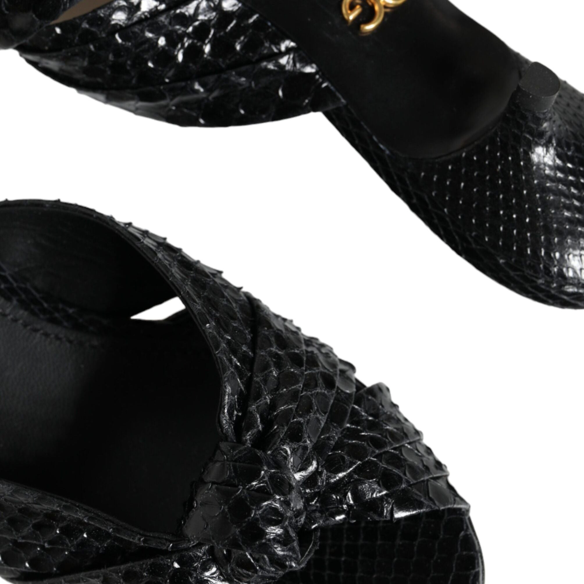 Dolce & Gabbana Black Leather Heels Slides Sandals Shoes