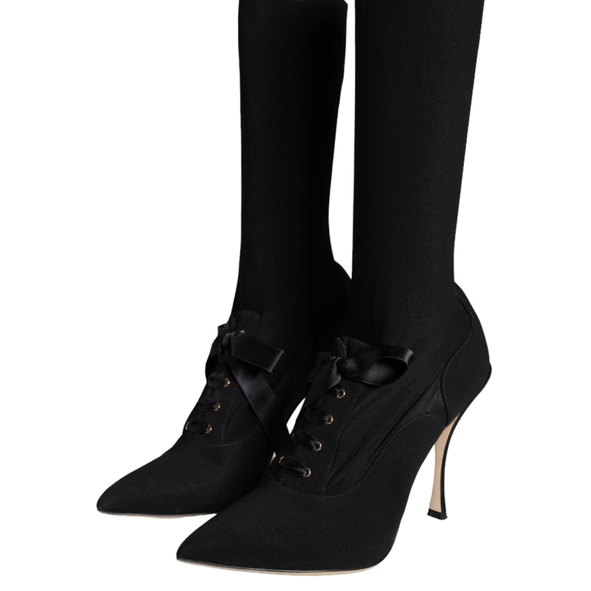 Dolce & Gabbana Black Stiletto Heels Mid Calf Boots Shoes
