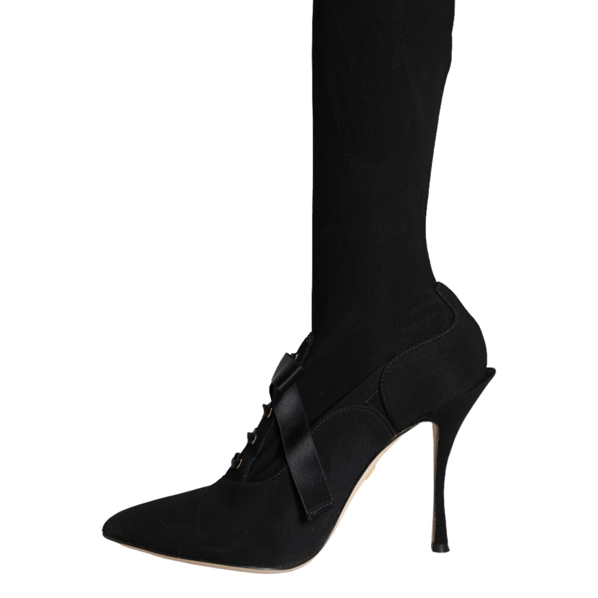 Dolce & Gabbana Black Stiletto Heels Mid Calf Boots Shoes