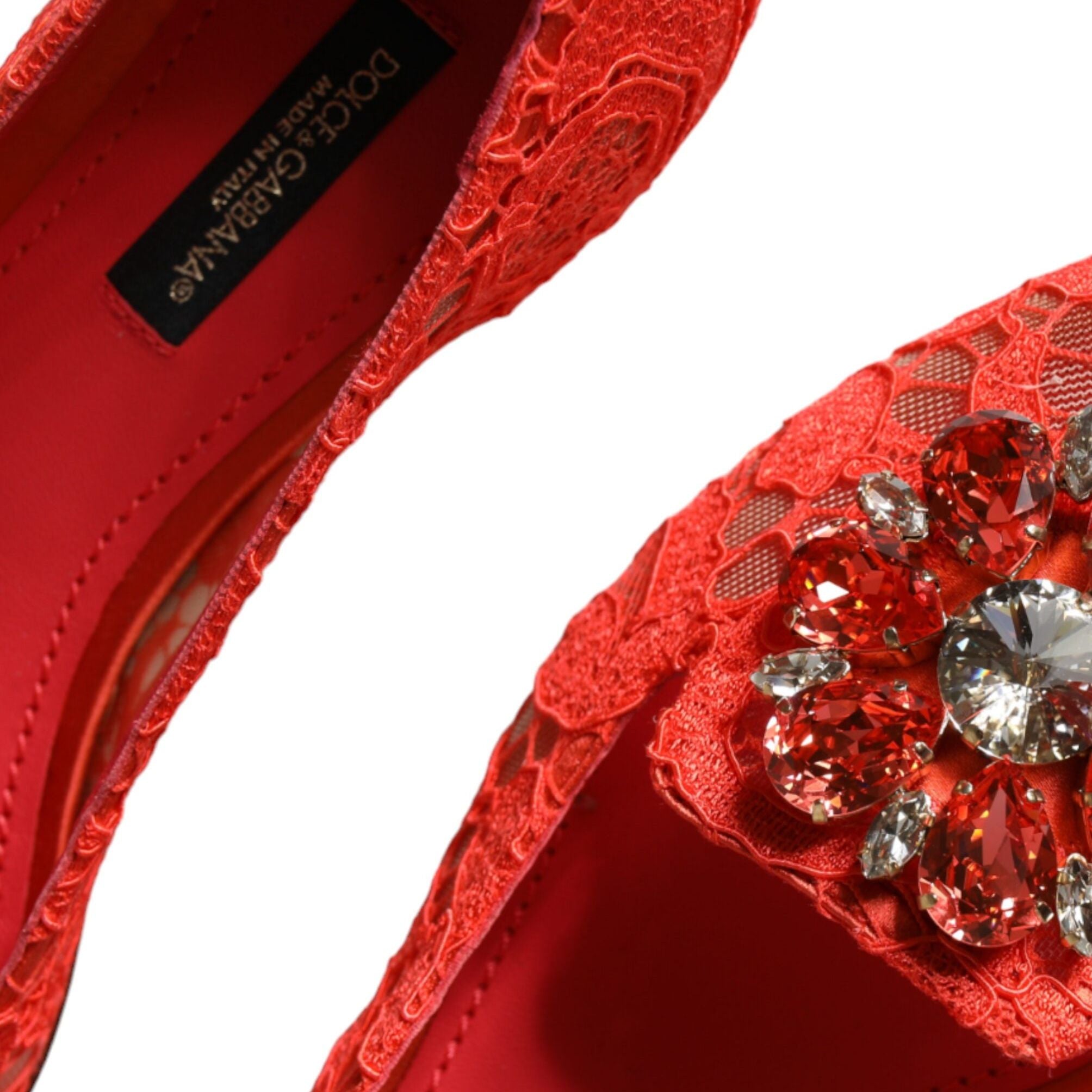 Dolce & Gabbana Coral Lace Crystal Ballet Flats Loafers Shoes