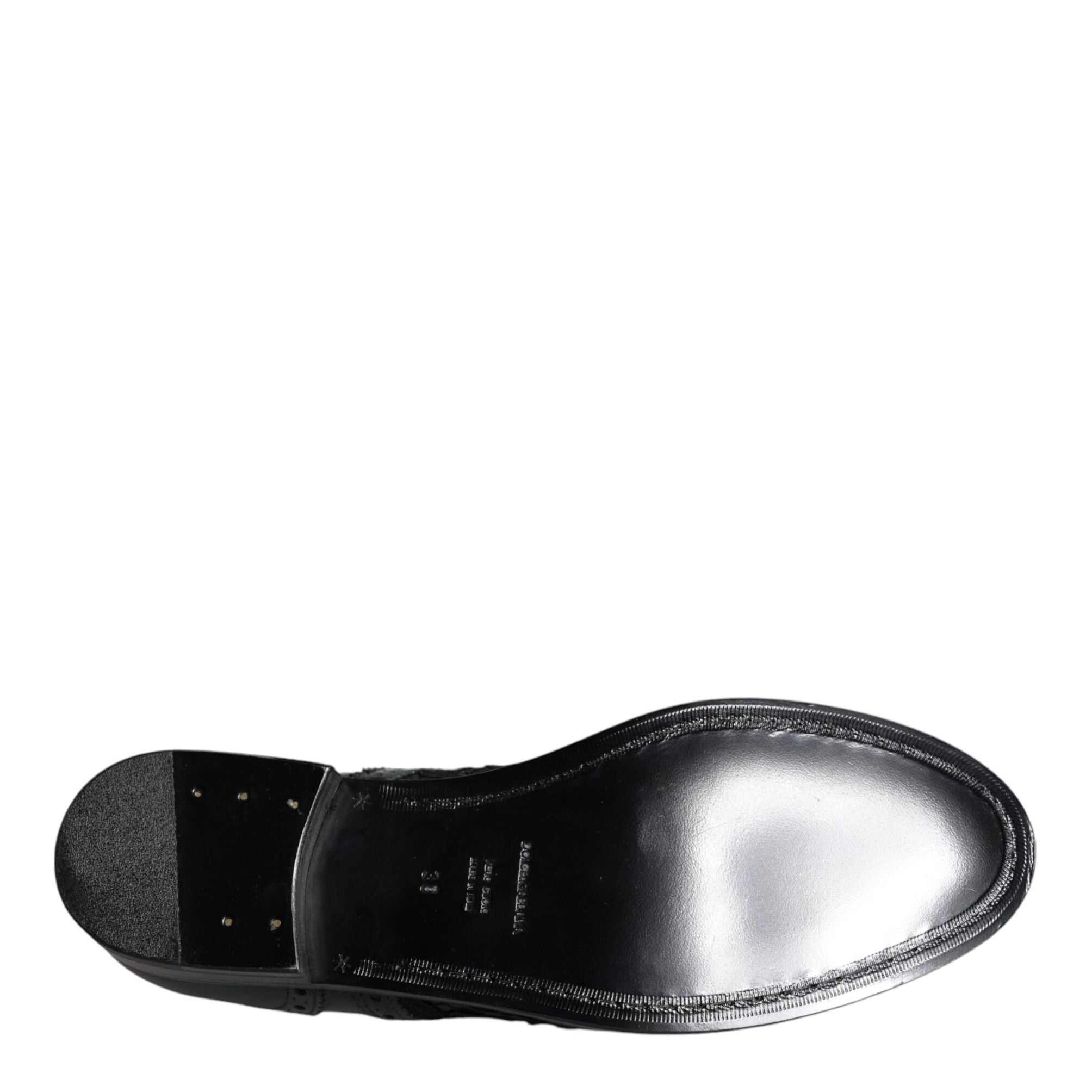 Dolce & Gabbana Black Leather Floral Lace Dress Formal Shoes