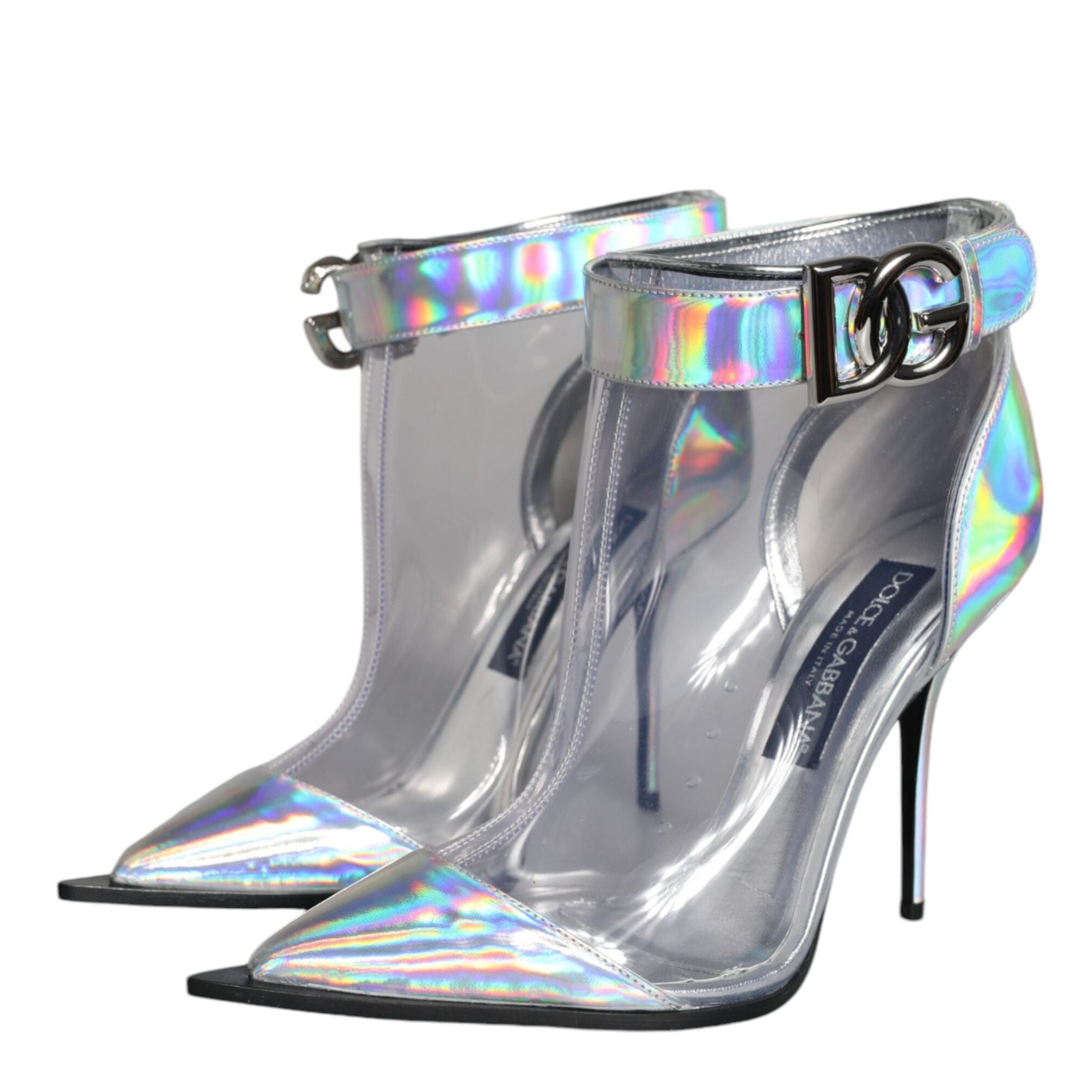 Dolce & Gabbana Silver Iridescent PVC Pointed Short Boots Shoes