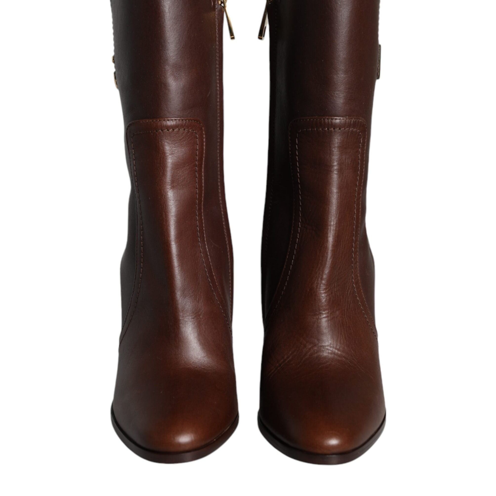 Dolce & Gabbana Brown Leather Heels Mid Calf Boots Shoes