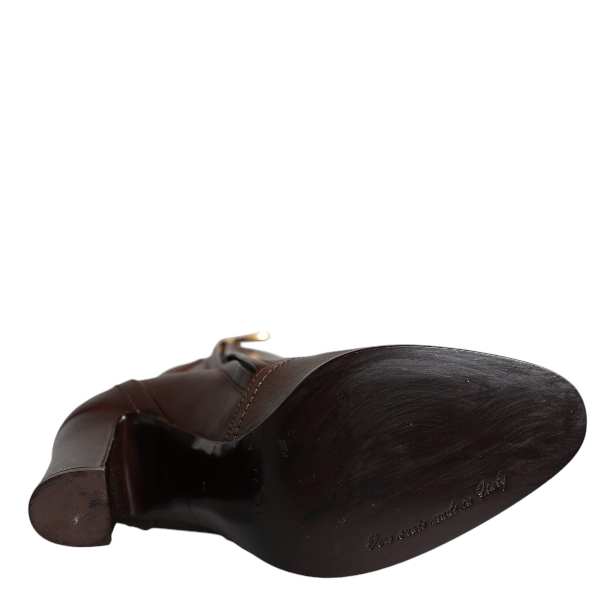 Dolce & Gabbana Brown Leather Heels Mid Calf Boots Shoes