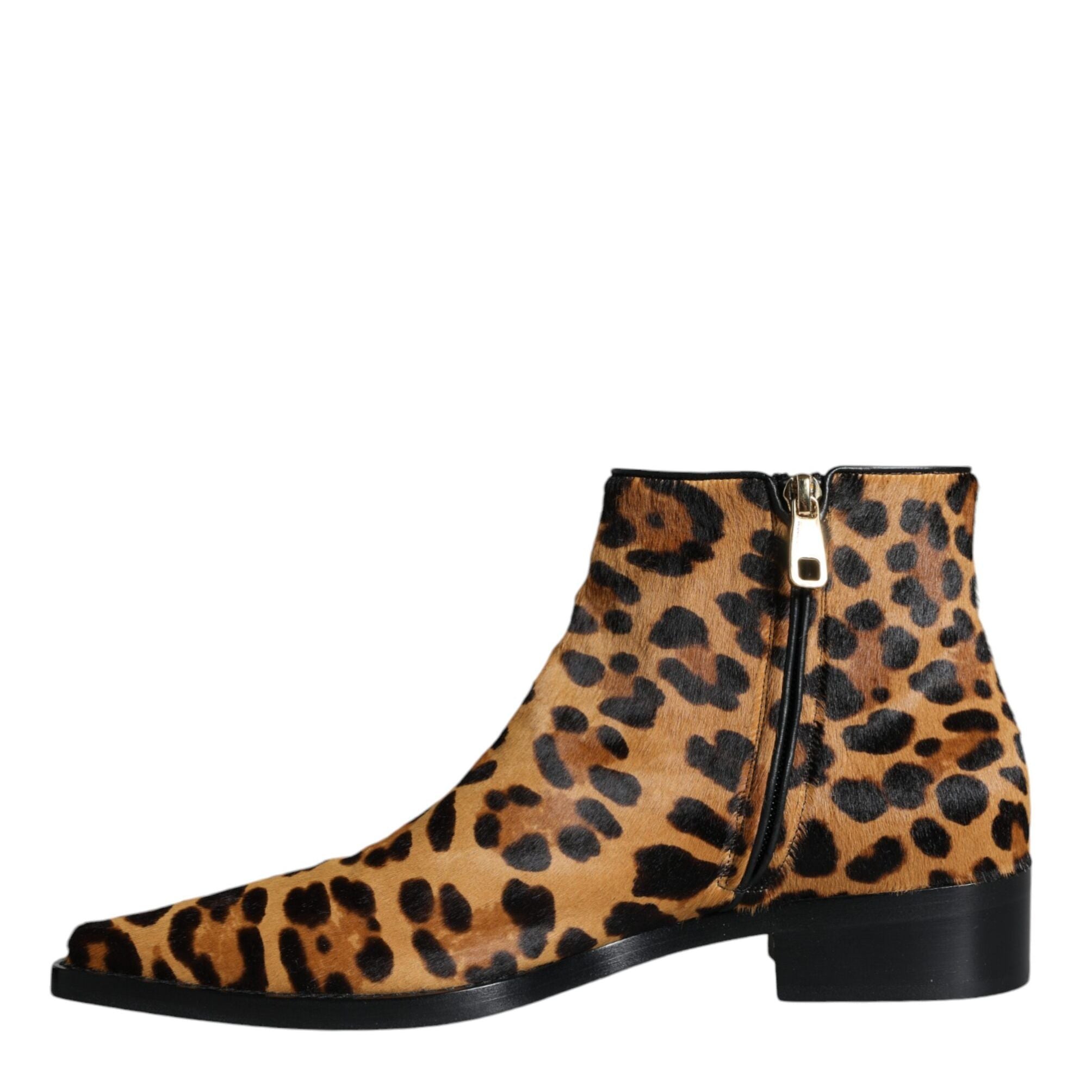 Dolce & Gabbana Brown Leopard Calf Fur Ankle Boots Shoes