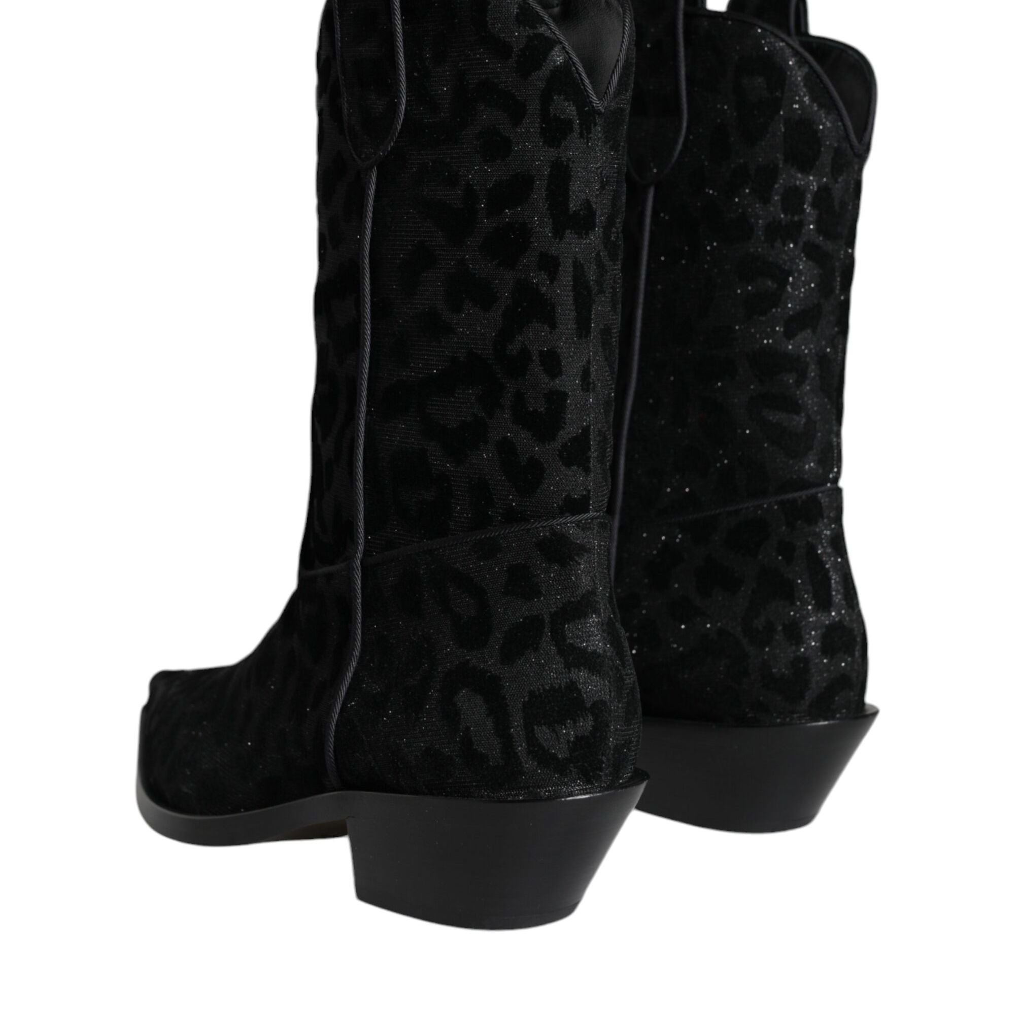 Dolce & Gabbana Black Gray Leopard Cowboy Boots Shoes