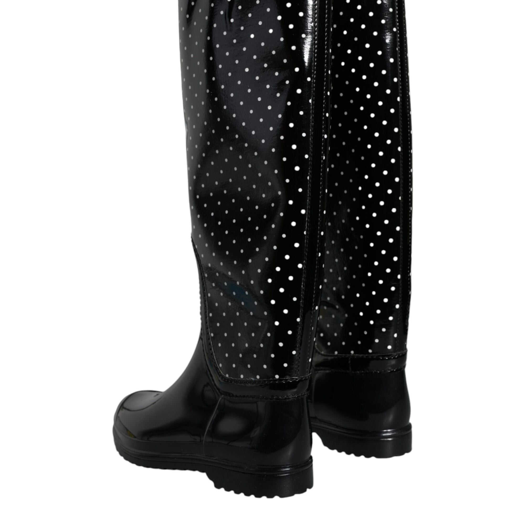 Dolce & Gabbana Black Polka Dot Rubber Knee High Boots Shoes