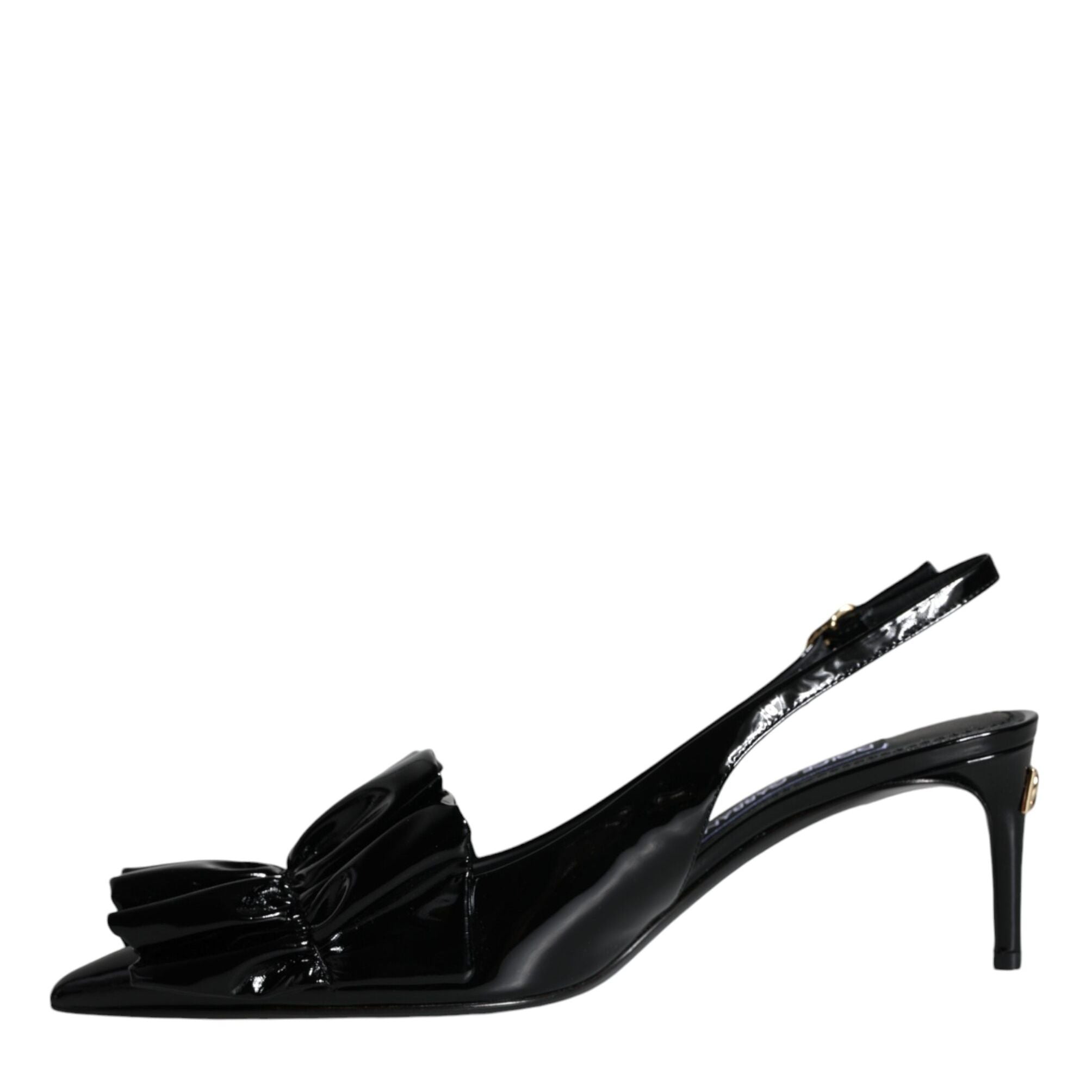 Dolce & Gabbana Black Patent Leather Heels Slingback Shoes