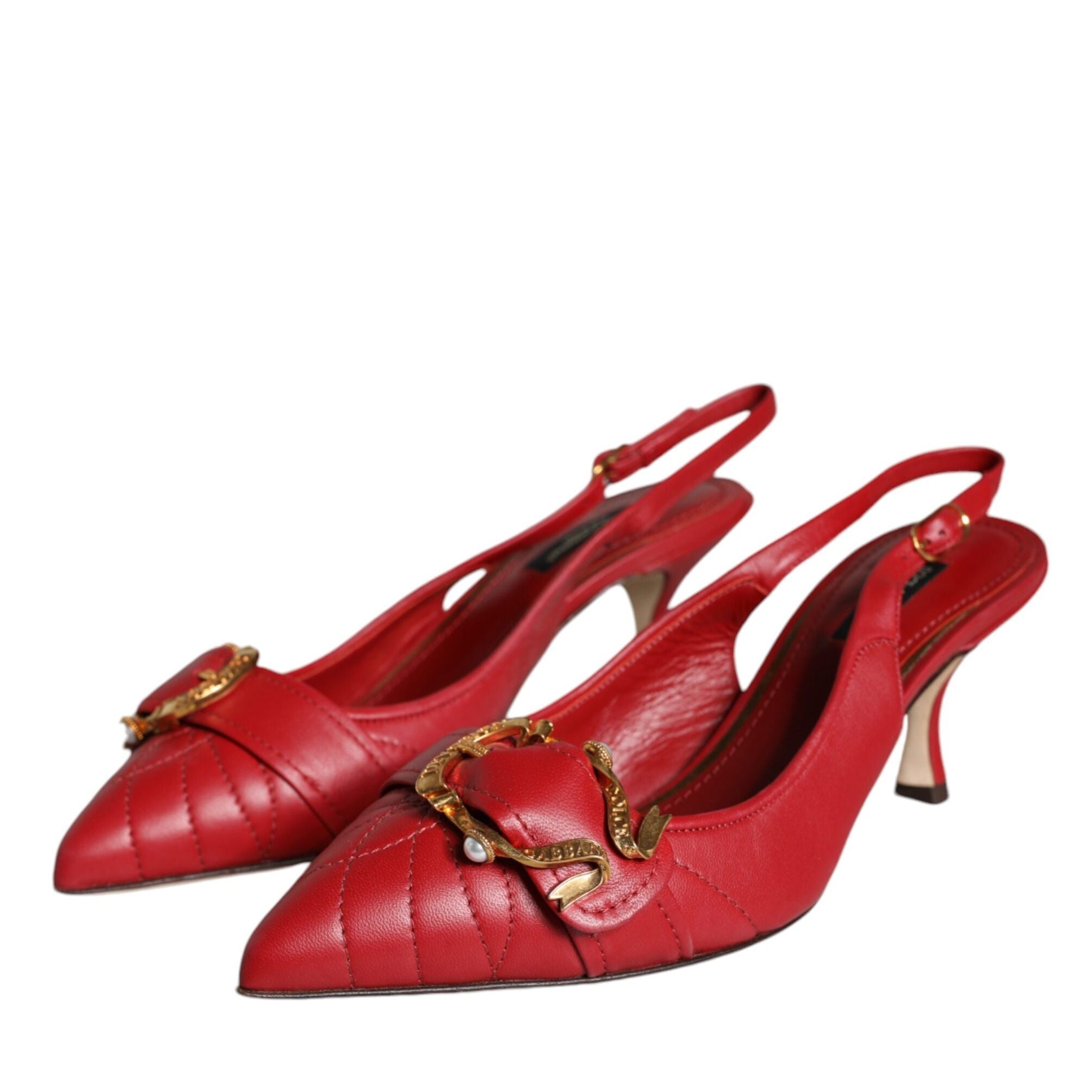 Dolce & Gabbana Red Devotion Leather Heels Slingback Shoes
