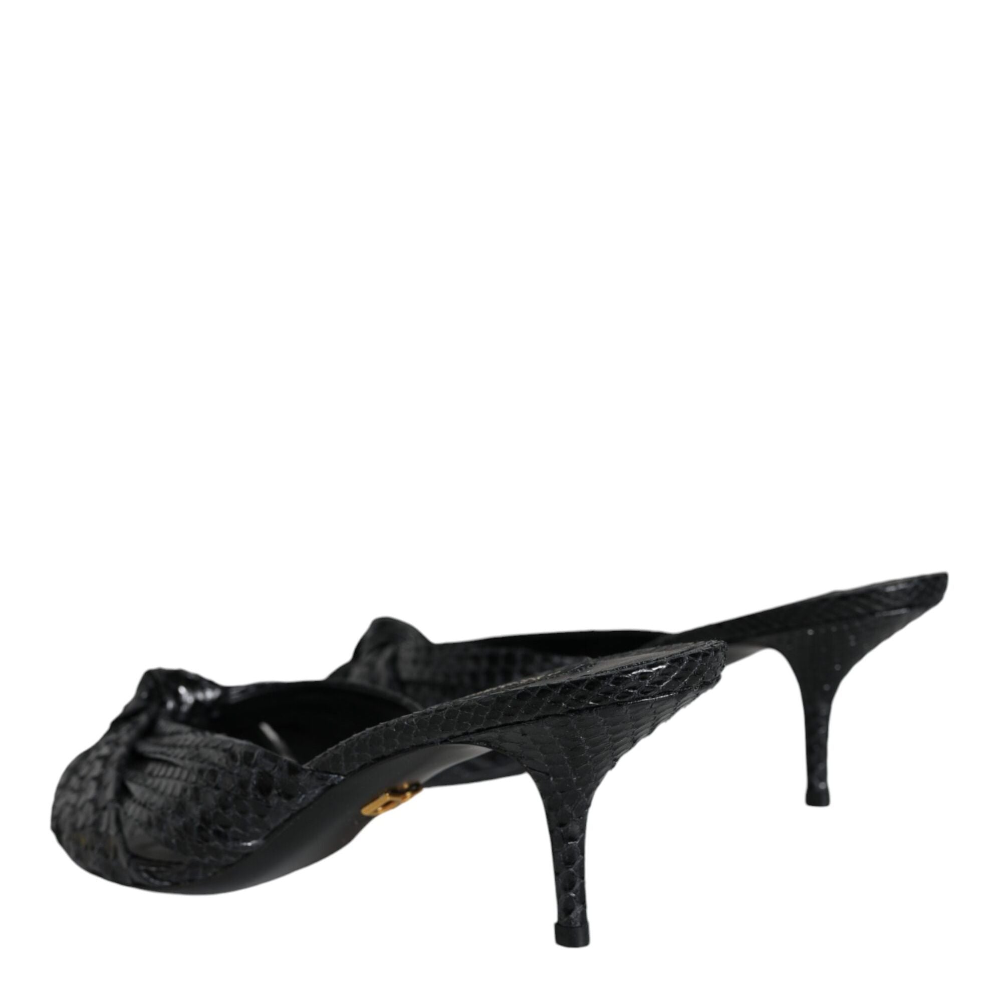 Dolce & Gabbana Black Leather Heels Slides Sandals Shoes