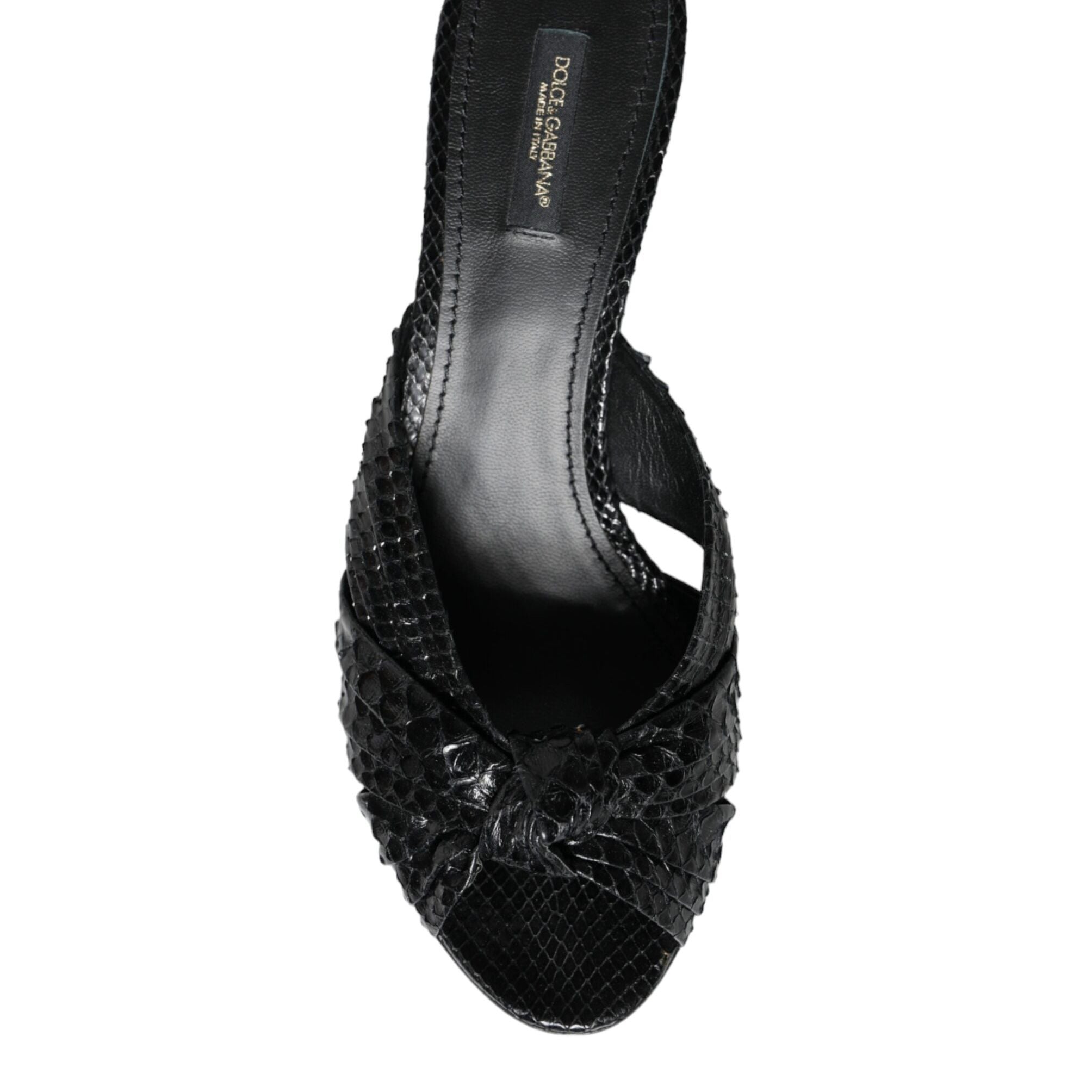 Dolce & Gabbana Black Leather Heels Slides Sandals Shoes