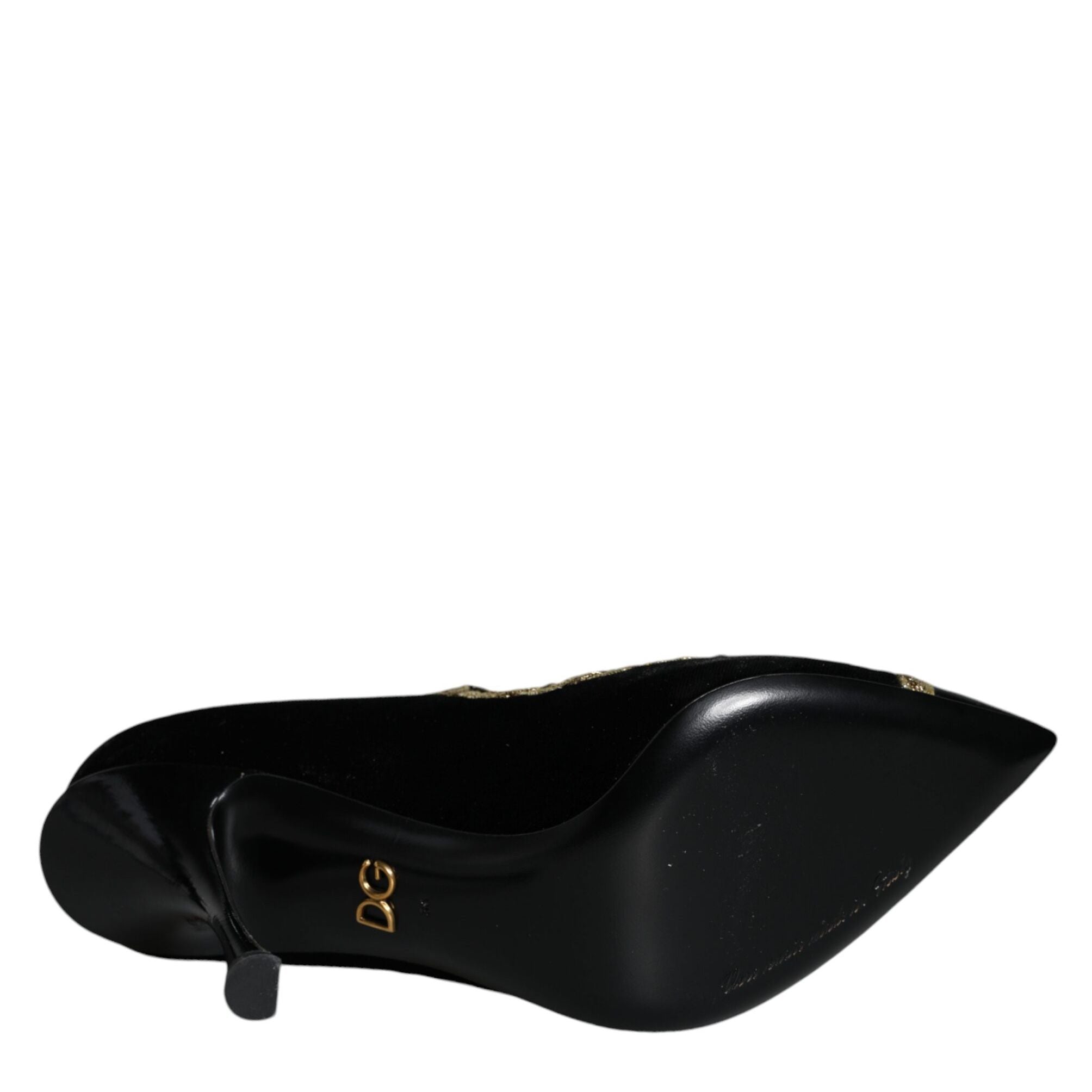 Dolce & Gabbana Black Mary Janes Velvet Gold Pumps Shoes