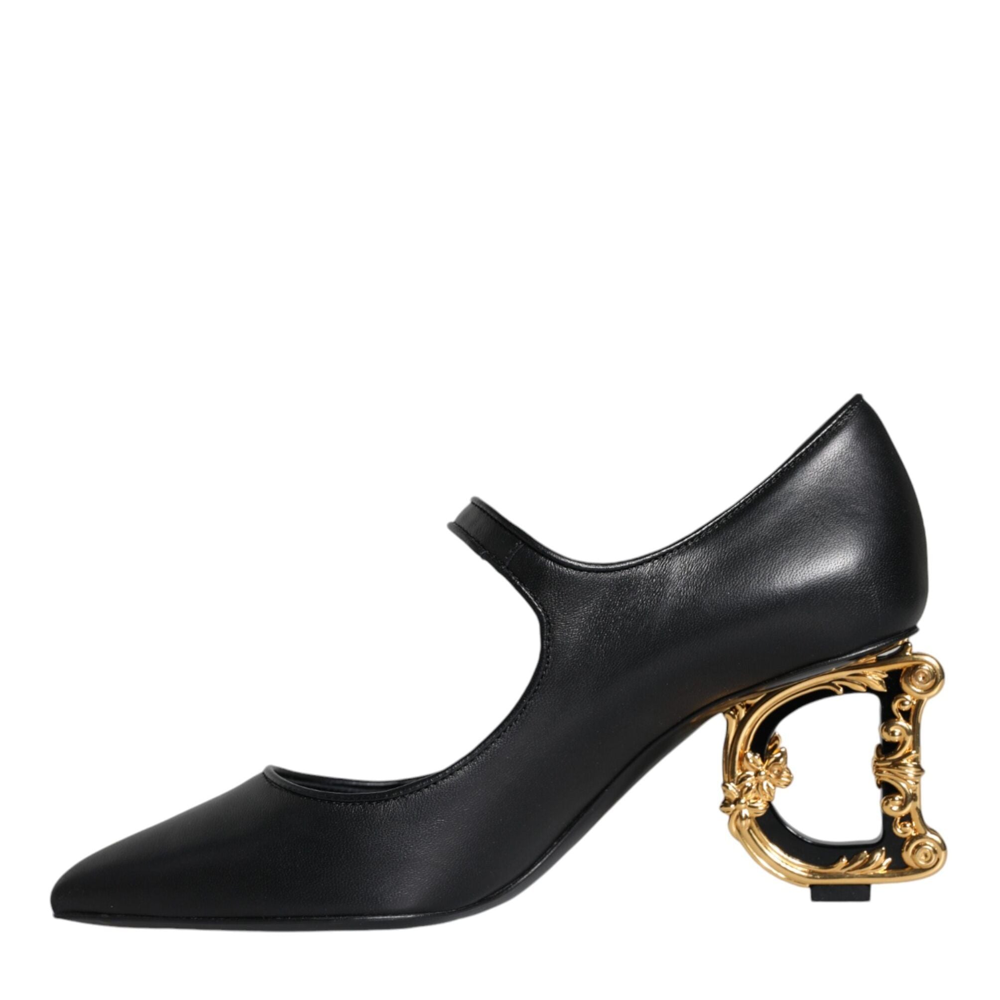 Dolce & Gabbana Black Leather Logo Heels Mary Janes Pumps Shoes