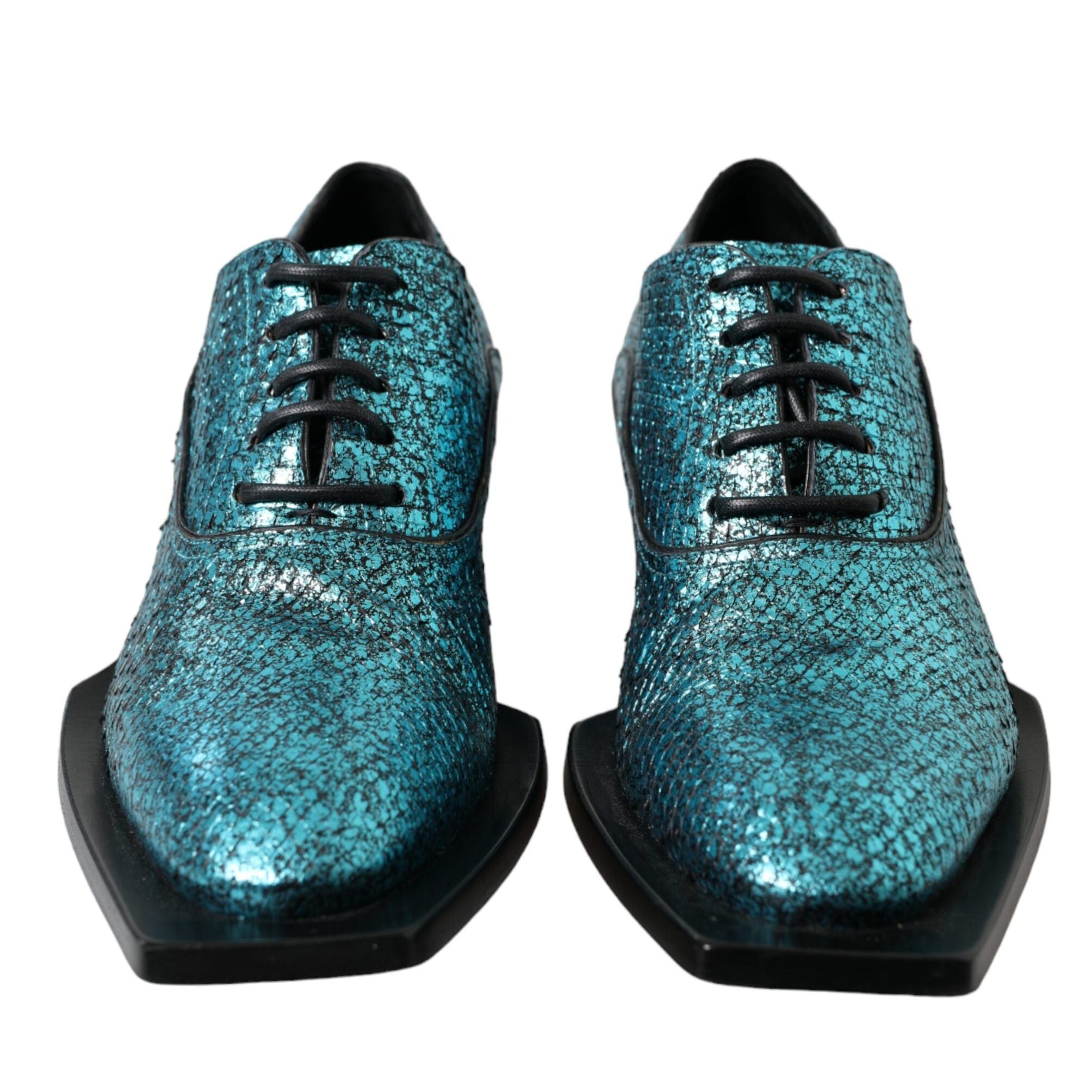 Dolce & Gabbana Blue Leather Derby Block Heels Dress Shoes