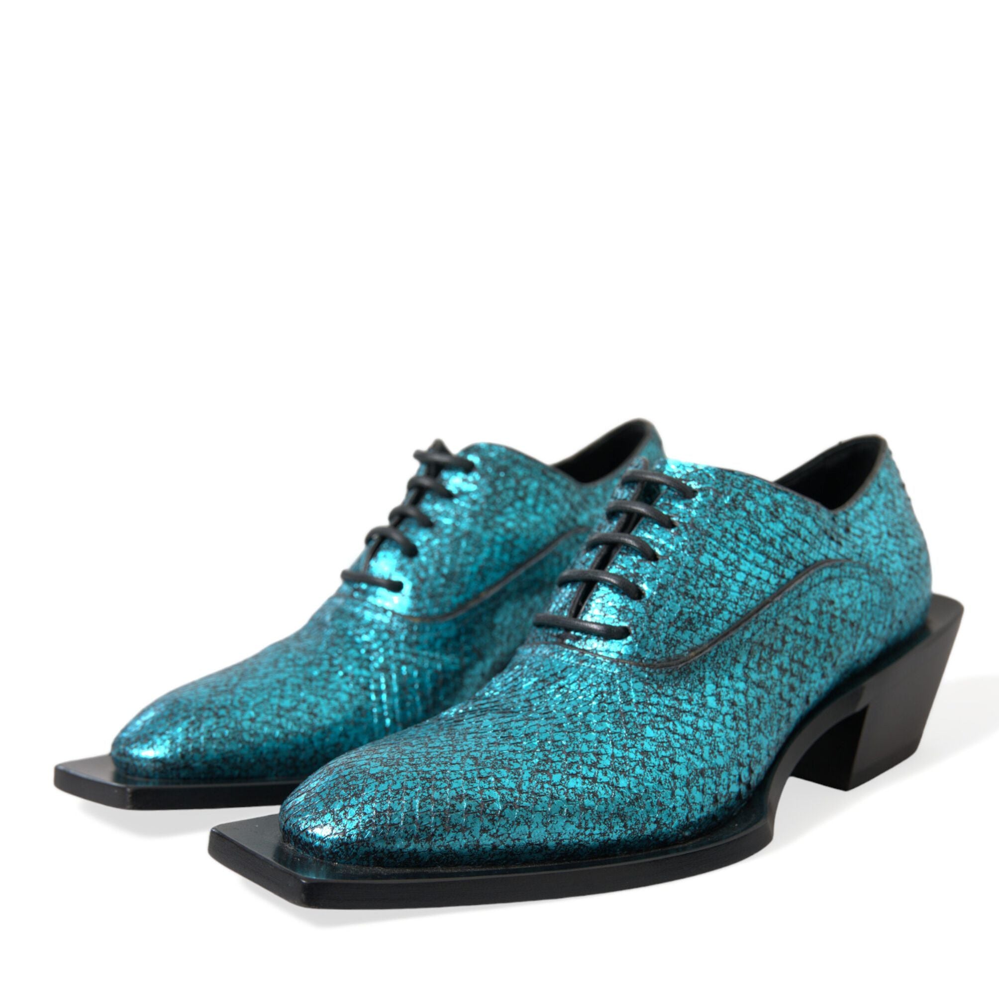 Dolce & Gabbana Blue Leather Derby Block Heels Dress Shoes