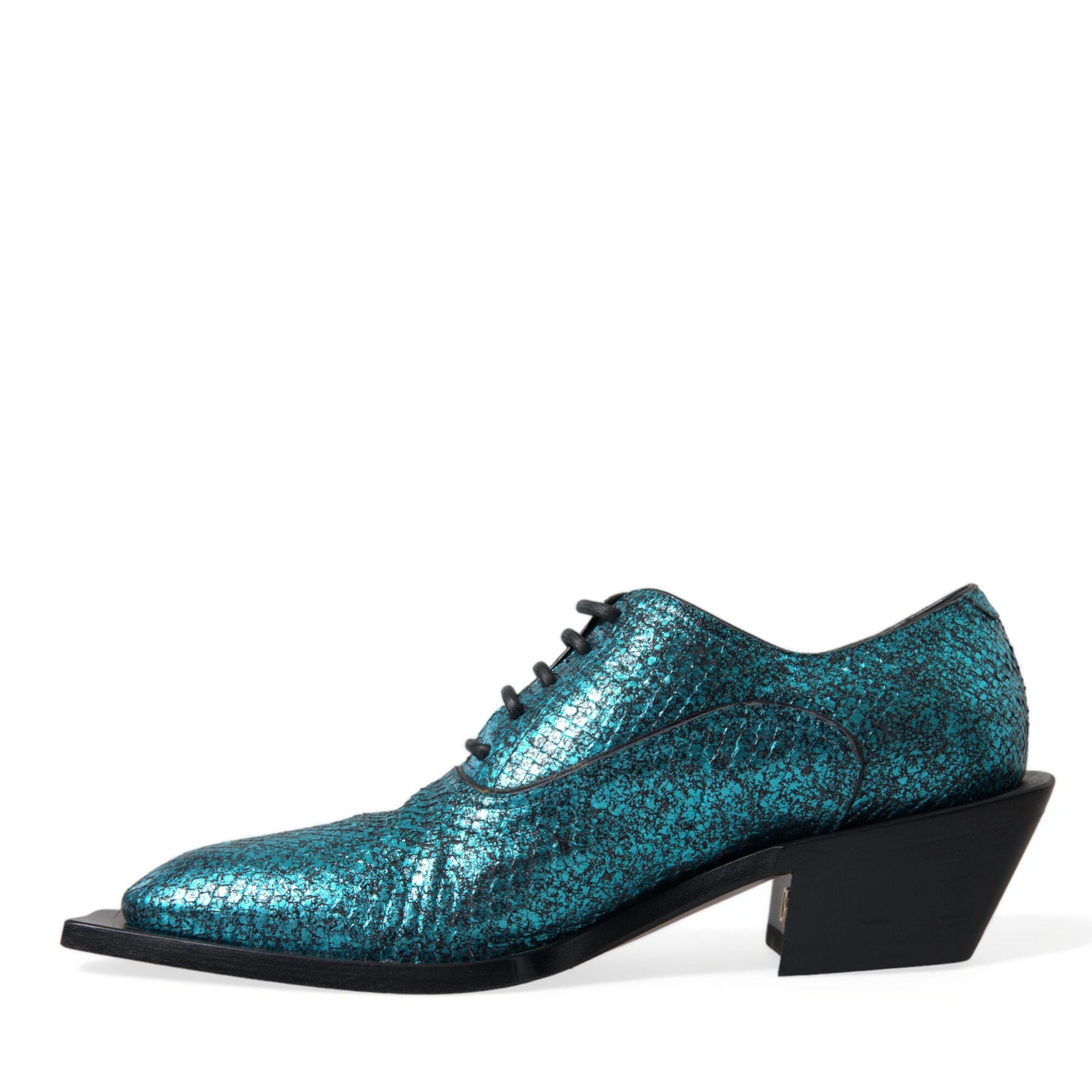 Dolce & Gabbana Blue Leather Derby Block Heels Dress Shoes