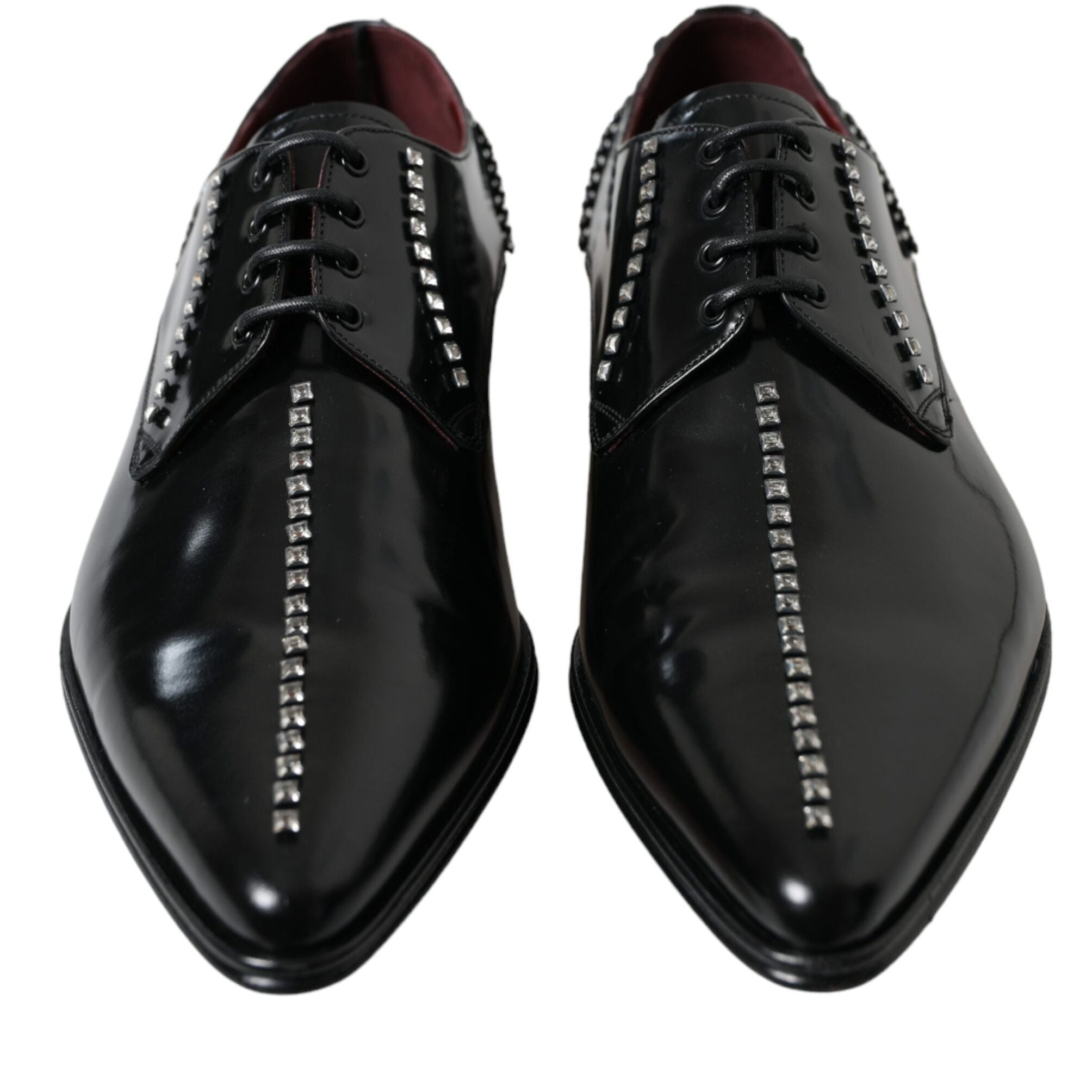 Dolce & Gabbana Black Leather Crystal Dress Formal Shoes