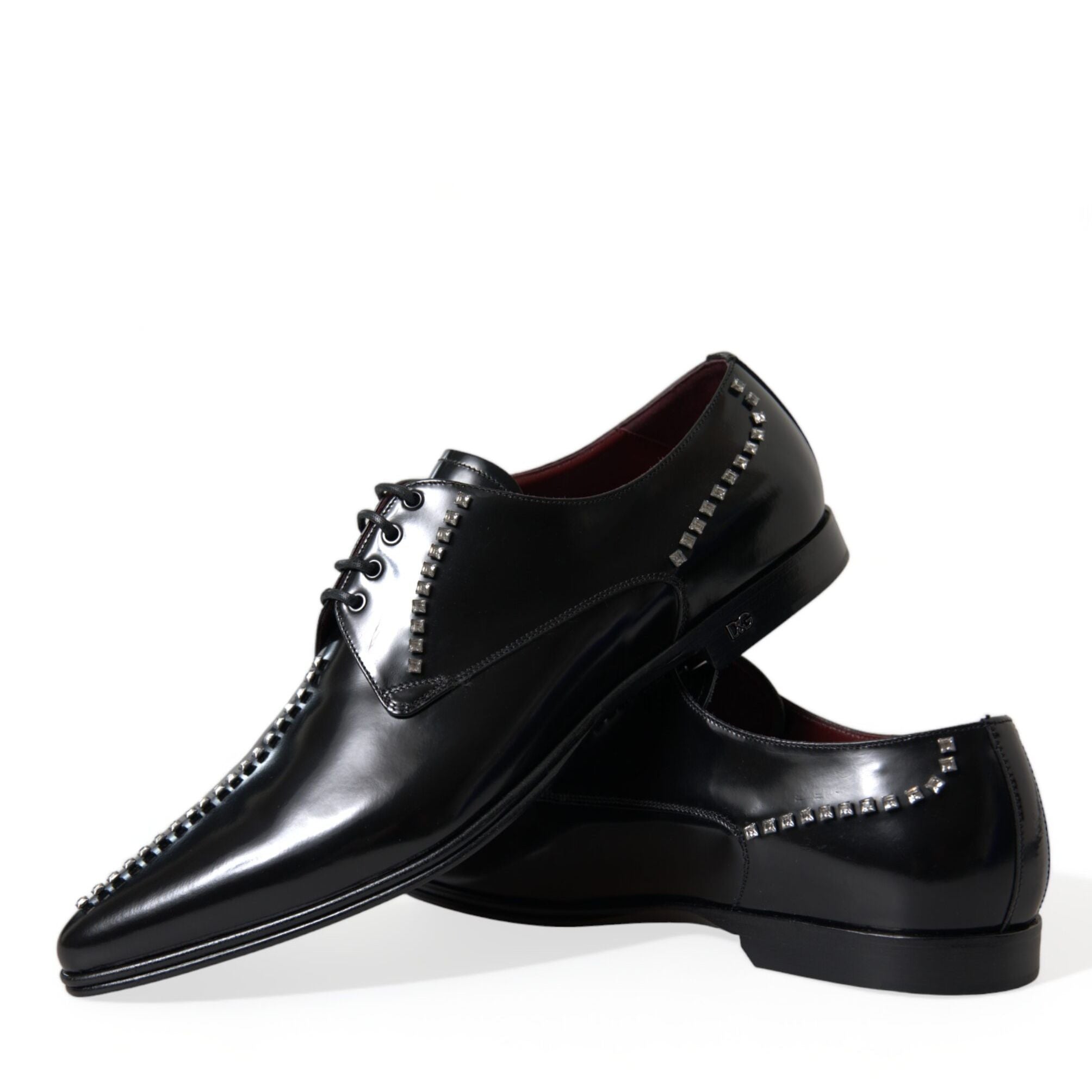 Dolce & Gabbana Black Leather Crystal Dress Formal Shoes