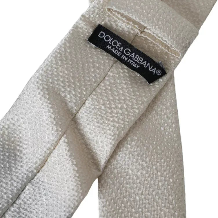 Dolce & Gabbana Off White 100% Silk Adjustable Necktie Men Tie
