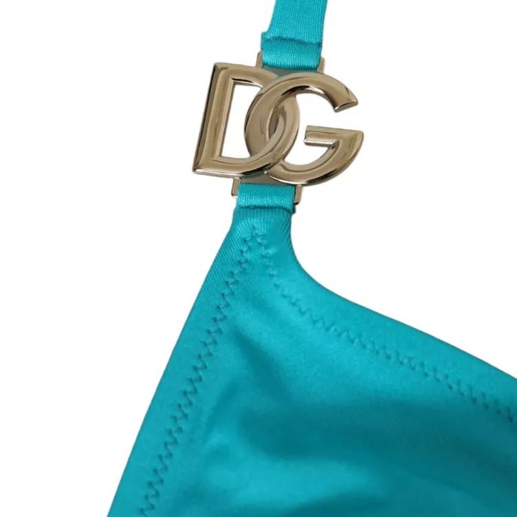 Dolce & Gabbana Blue Green Halter DG Logo Swimwear Beachwear Bikini Top