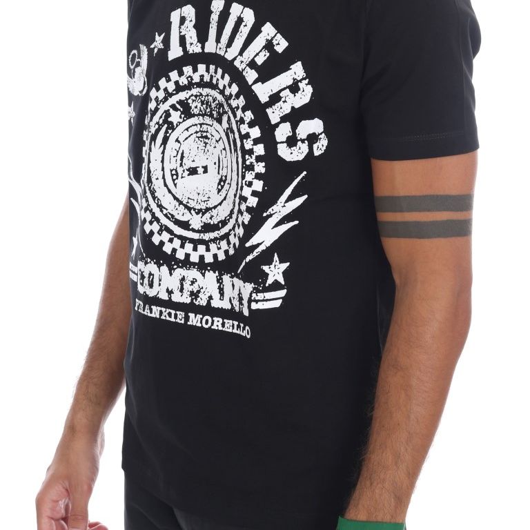 Frankie Morello Black Cotton RIDERS Crewneck T-Shirt