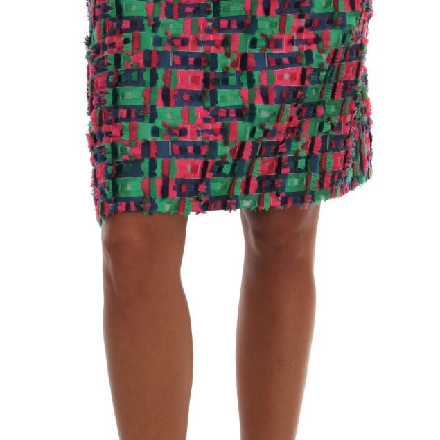 Dolce & Gabbana Pink Green Jacquard Pencil Skirt