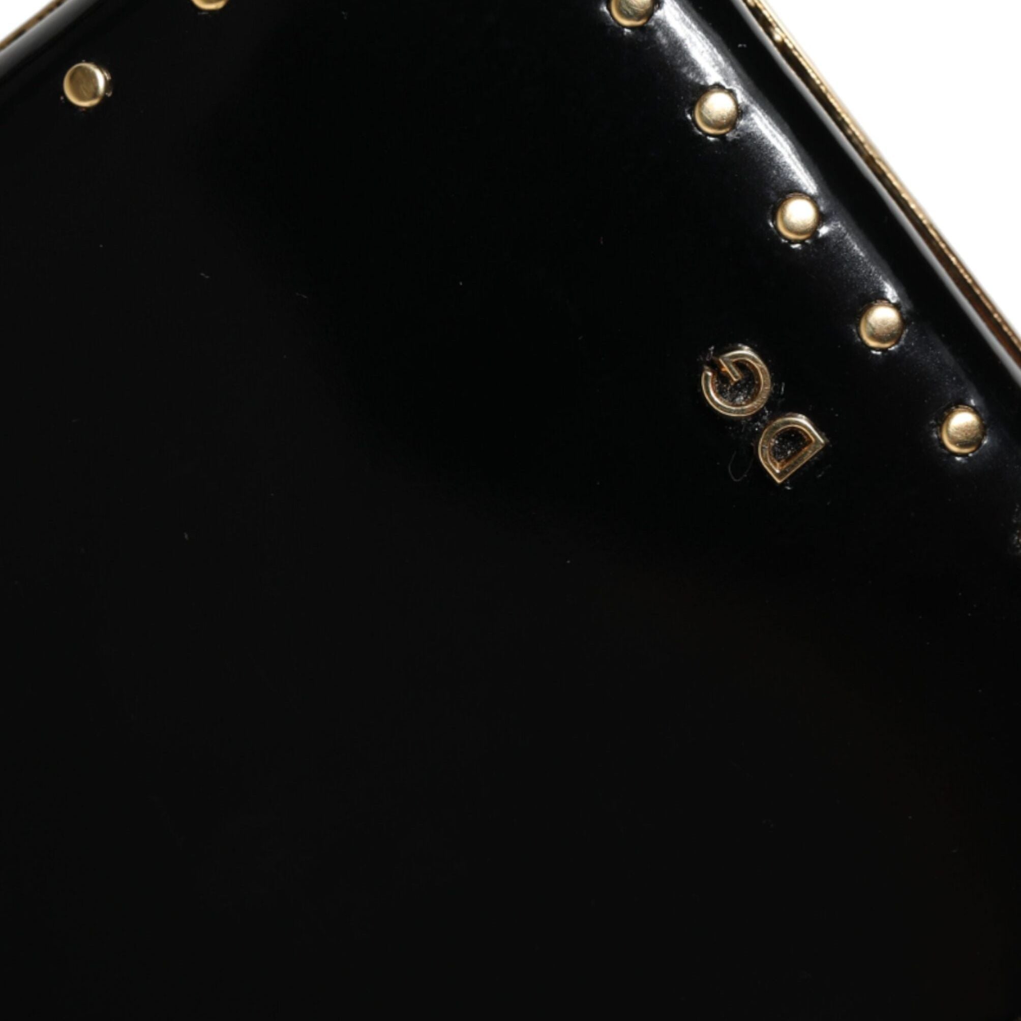 Dolce & Gabbana Black Leather Studs Gold Frame Clutch Evening Purse Bag