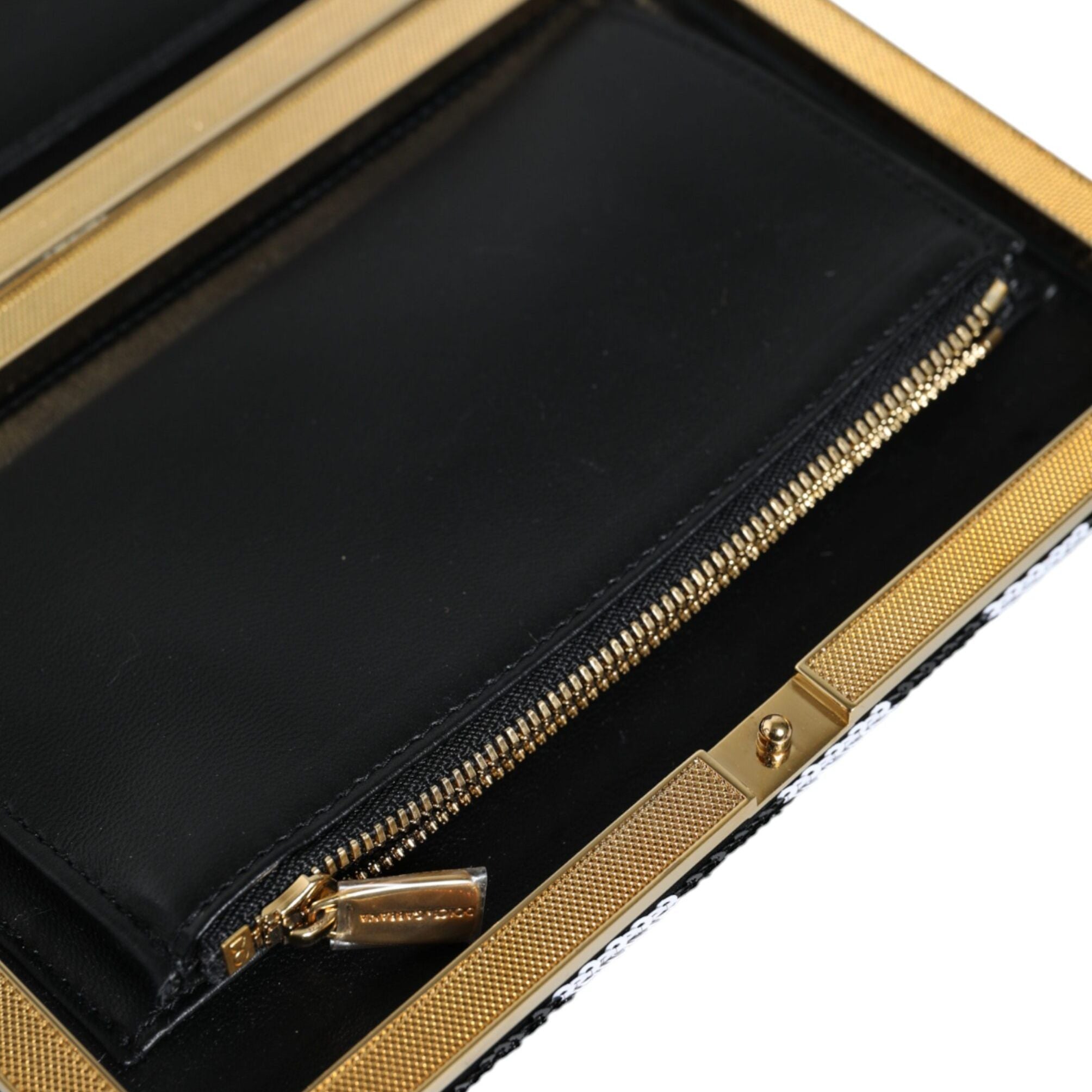 Dolce & Gabbana Black White Gold Frame Clutch Evening Party Purse Bag