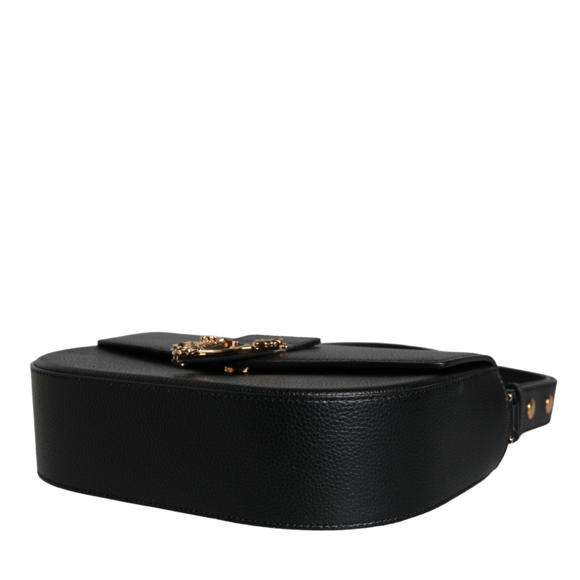 Versace Black Grainy Calf Leather Logo Crossbody Shoulder Bag