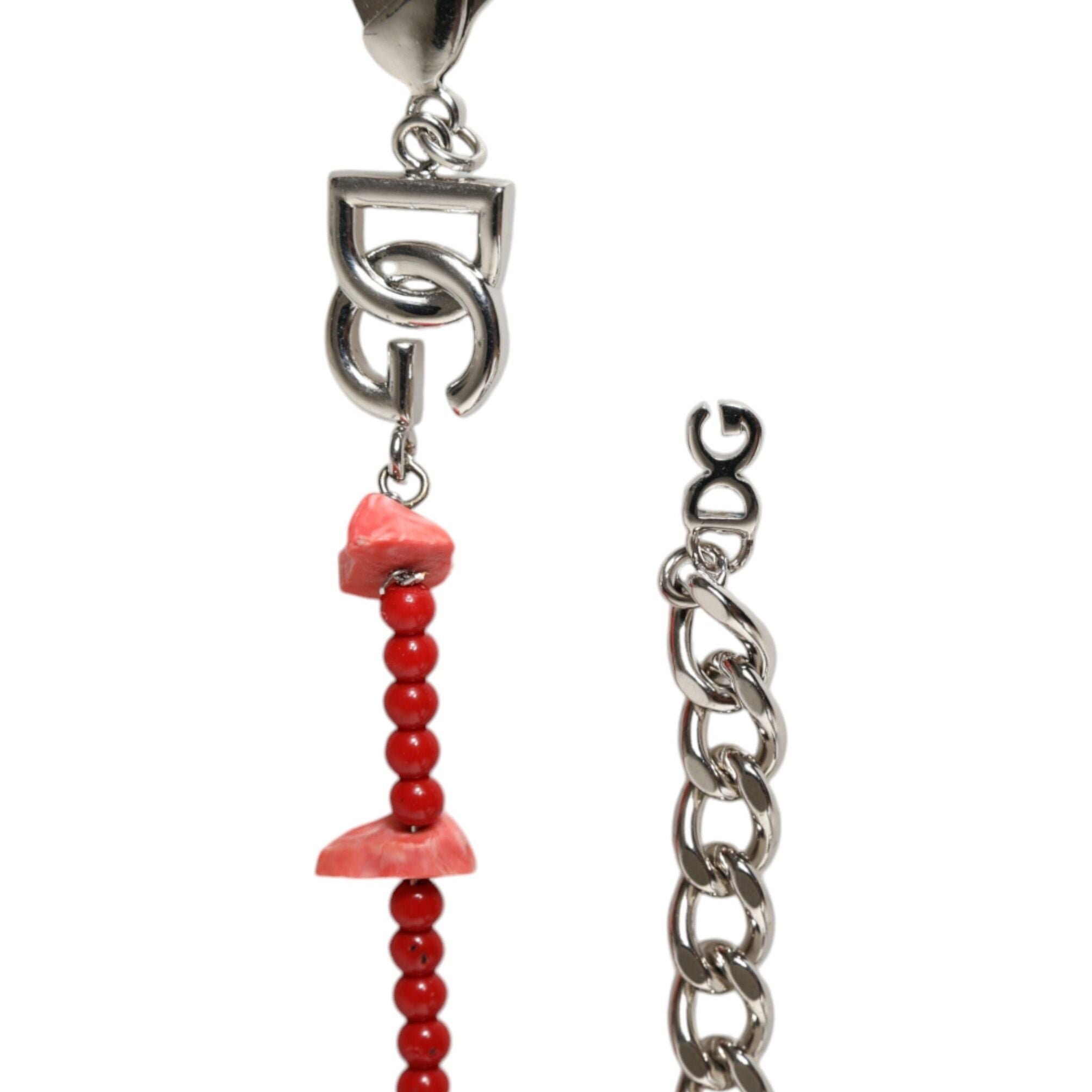 Dolce & Gabbana Silver Tone Brass Beaded Resin DG Logo Chain Bracelet