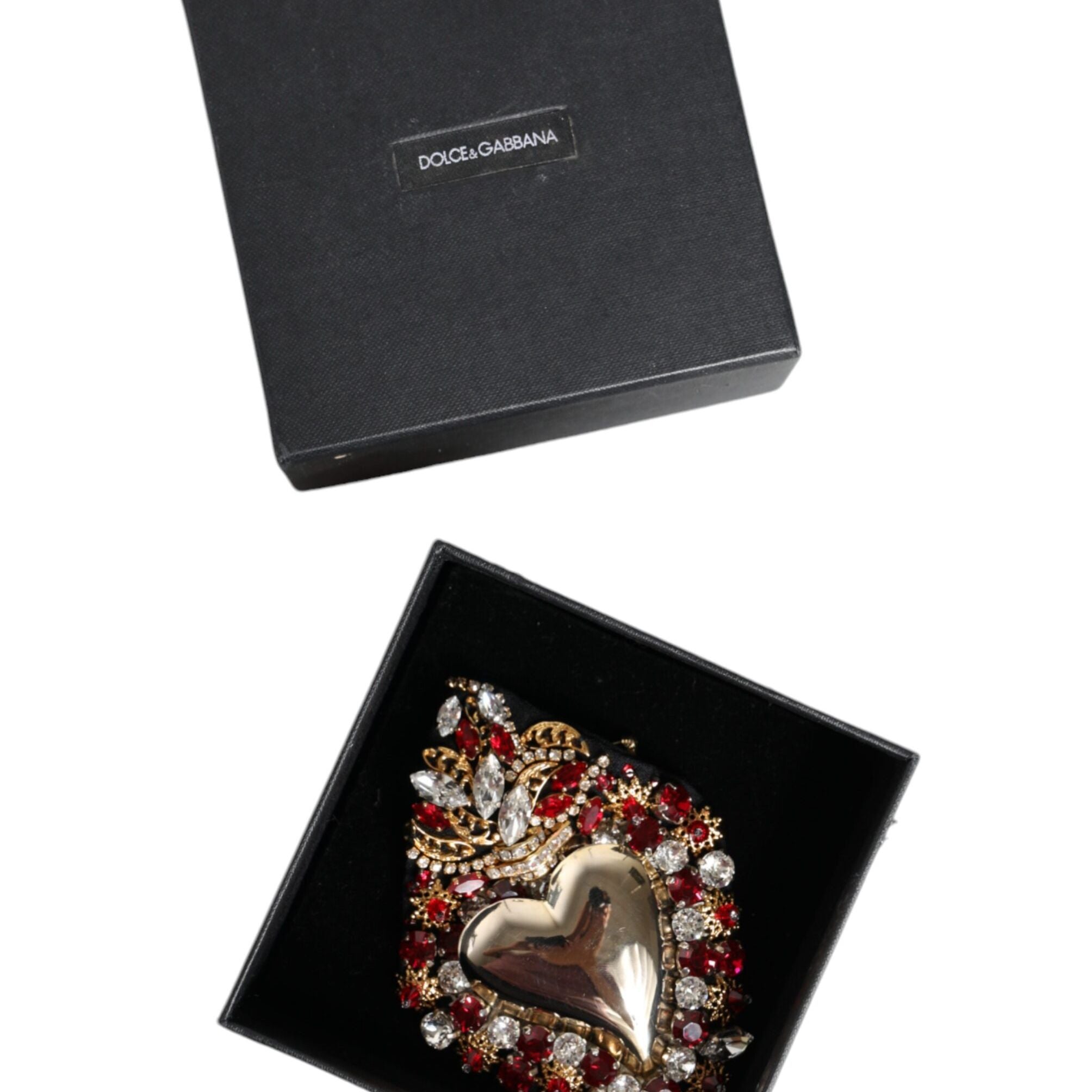 Dolce & Gabbana Gold Tone Brass Sacred Heart Crystal Embellished Brooch