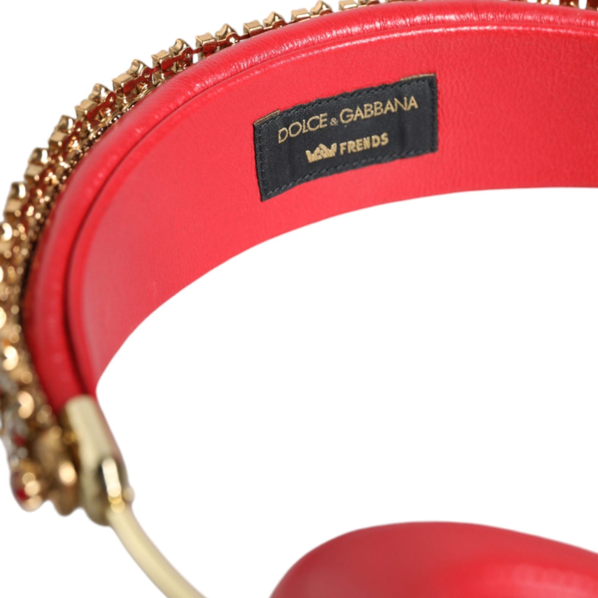 Dolce & Gabbana Red Nappa Leather Floral Crystal Headphone
