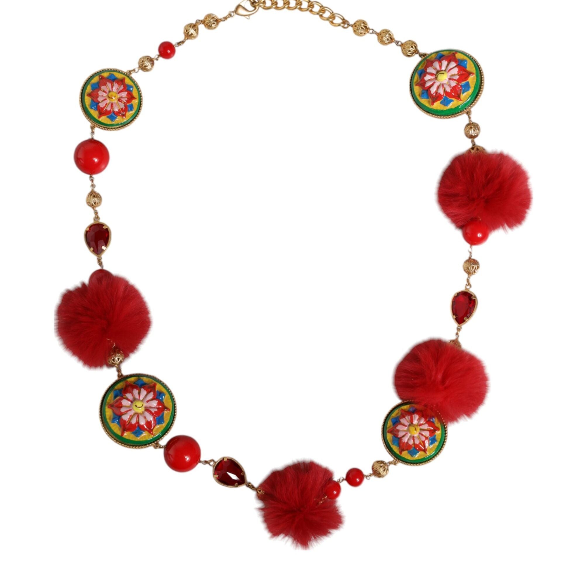 Dolce & Gabbana Gold Brass Red Fur Crystal Waist Torero Belt