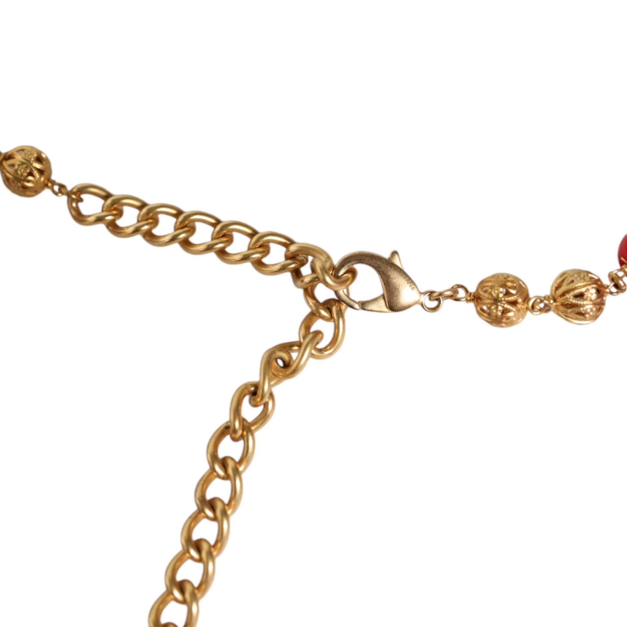 Dolce & Gabbana Gold Brass Red Fur Crystal Waist Torero Belt