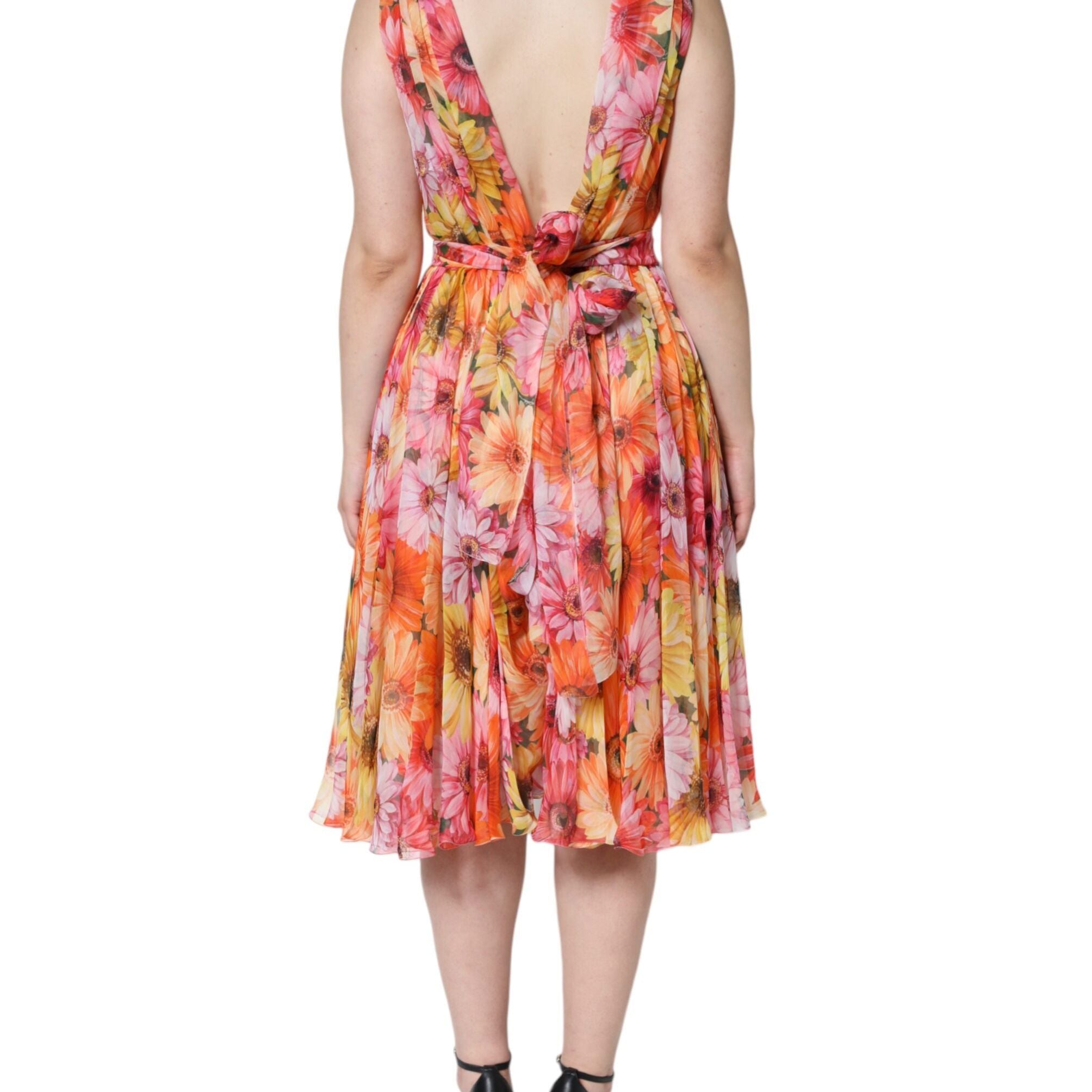 Dolce & Gabbana Multicolor Floral Sleeveless V-neck Midi Dress